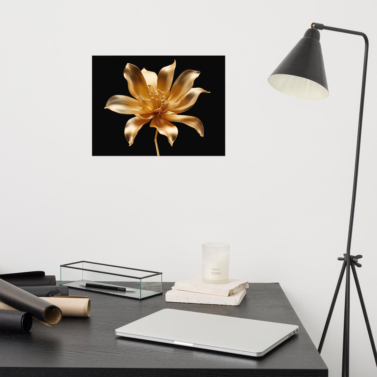 Petals of Gold Floral Gold Color Photorealism - Digital Artwork Loose Art Print