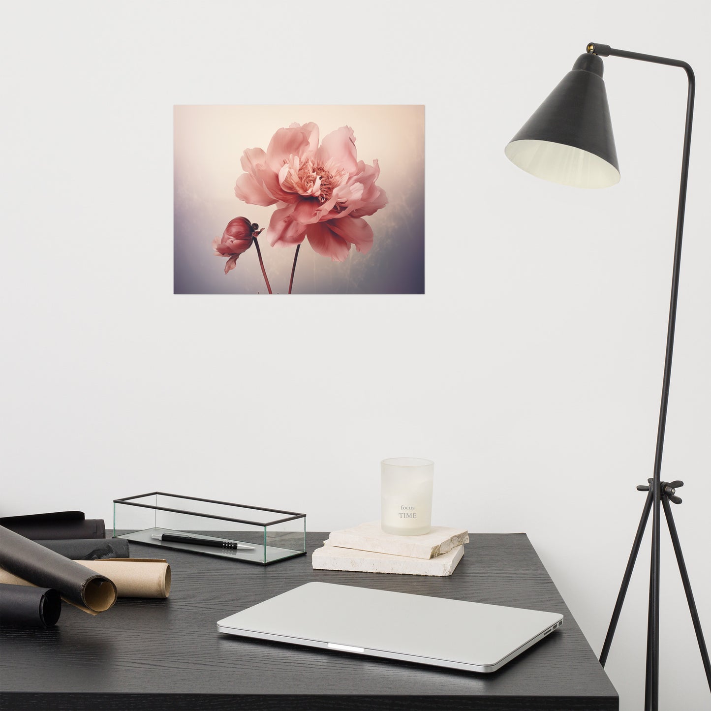 Quiet Blooms Peony Retro Subdued Photorealism - Digital Artwork Loose Art Print