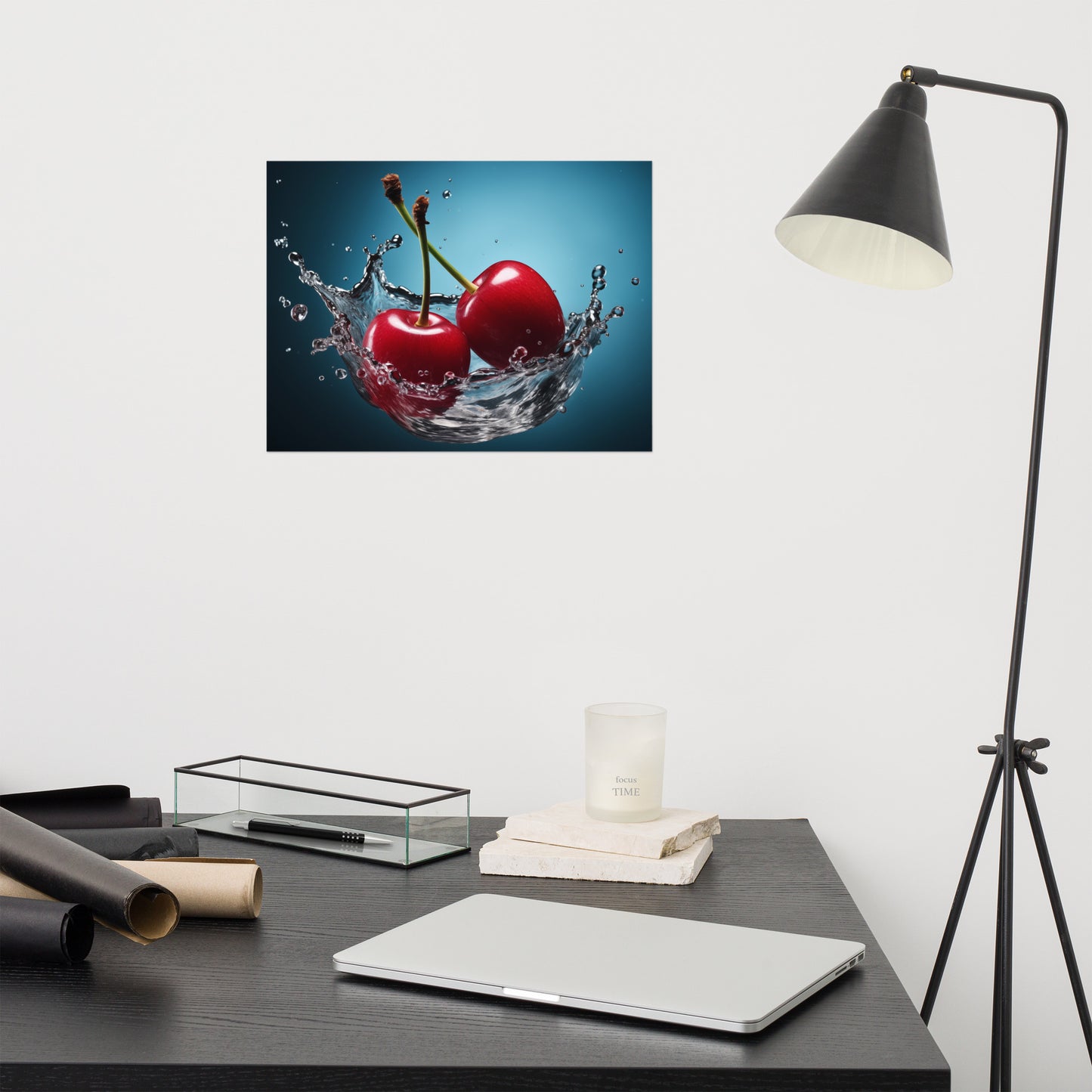 Red Delight Cherry in Water Photorealism - Digital Artwork Loose Art Print