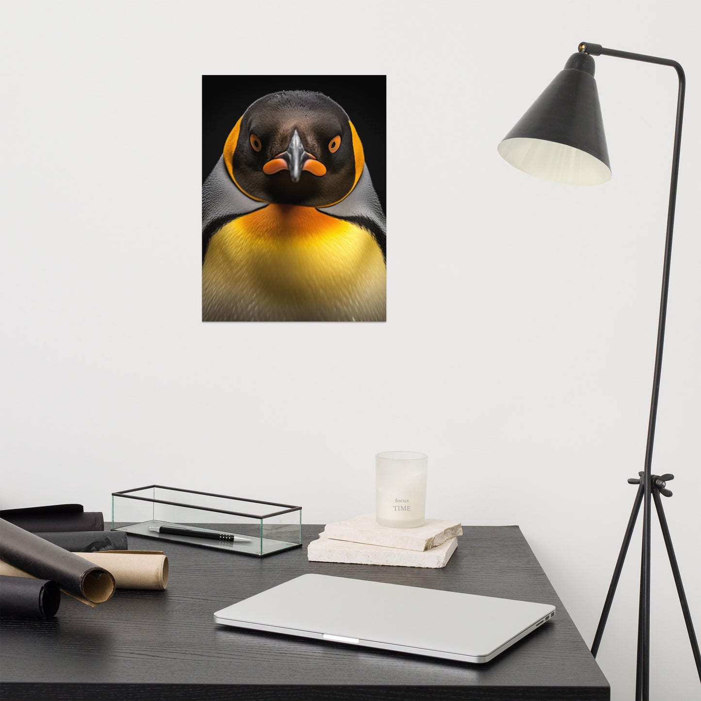 Regal Gaze Penguins Photorealism - Digital Artwork Loose Art Print