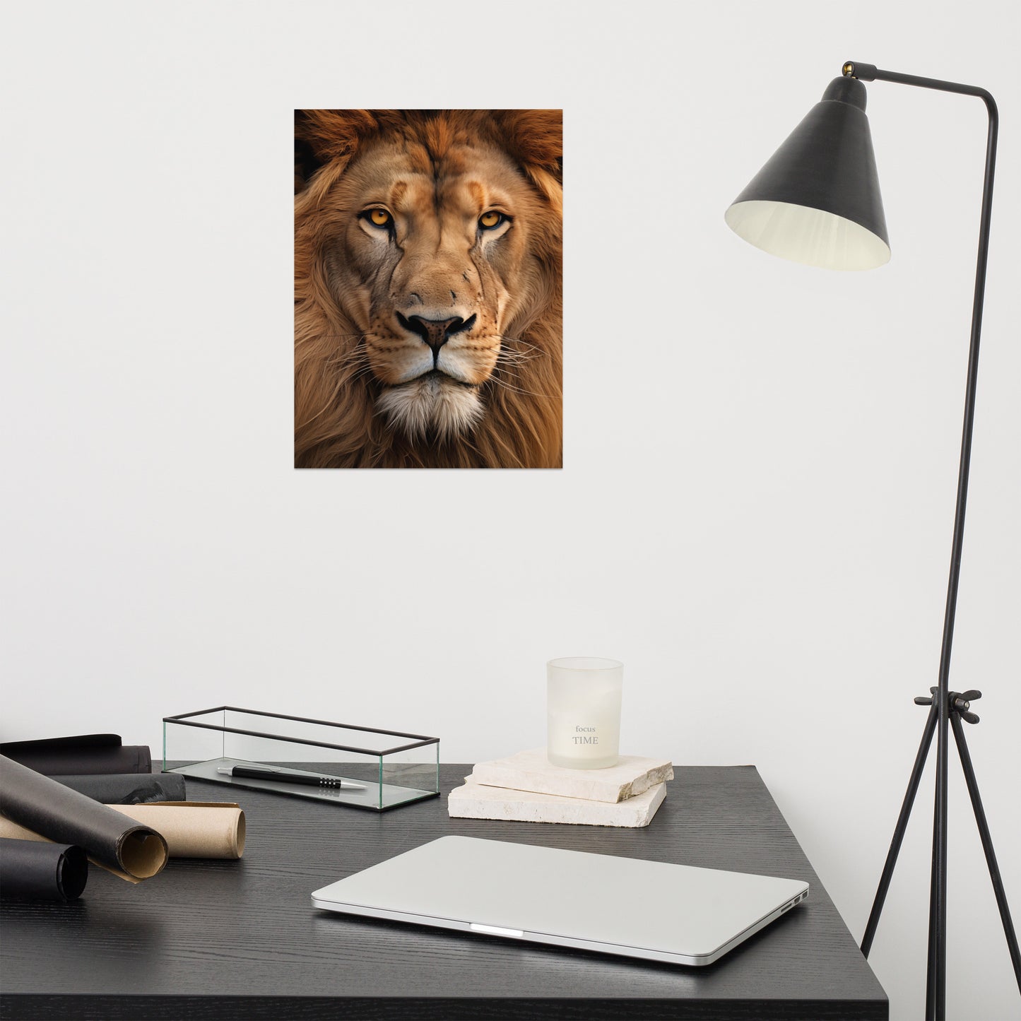 Regal Gaze Lion Photorealism - Digital Artwork Loose Art Print