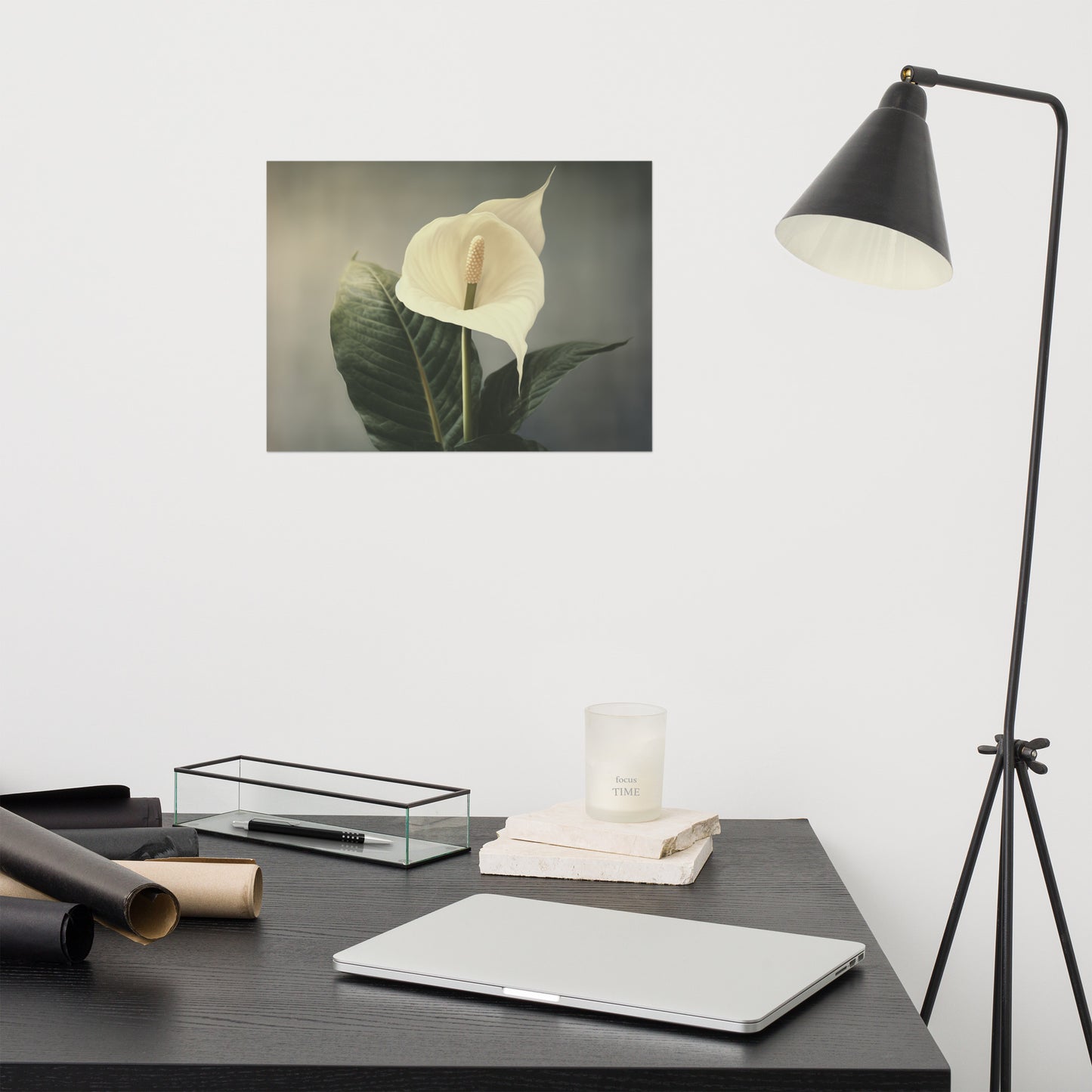 Serenity in White Peace Lily Retro Subdued Photorealism - Digital Artwork Loose Art Print