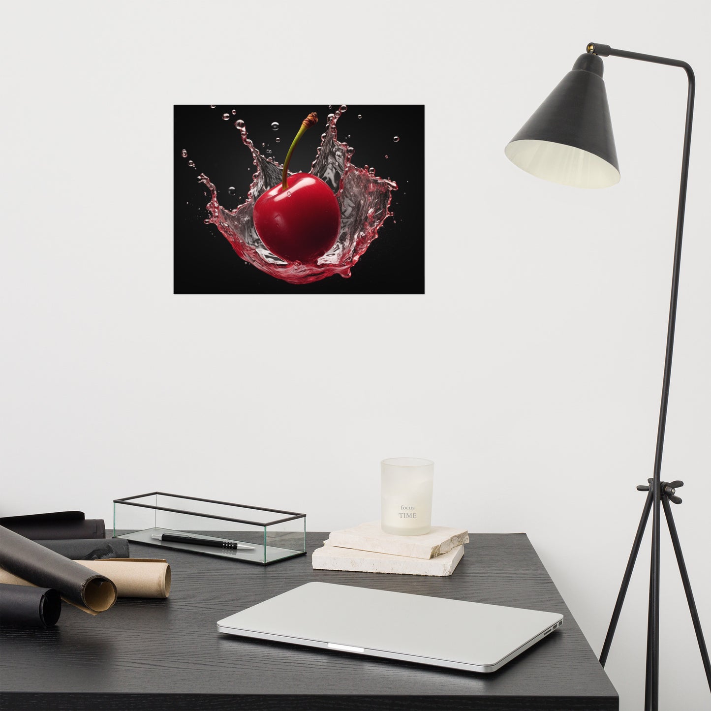 Splash of Red Cherry in Water Photorealism - Digital Artwork Loose Art Print