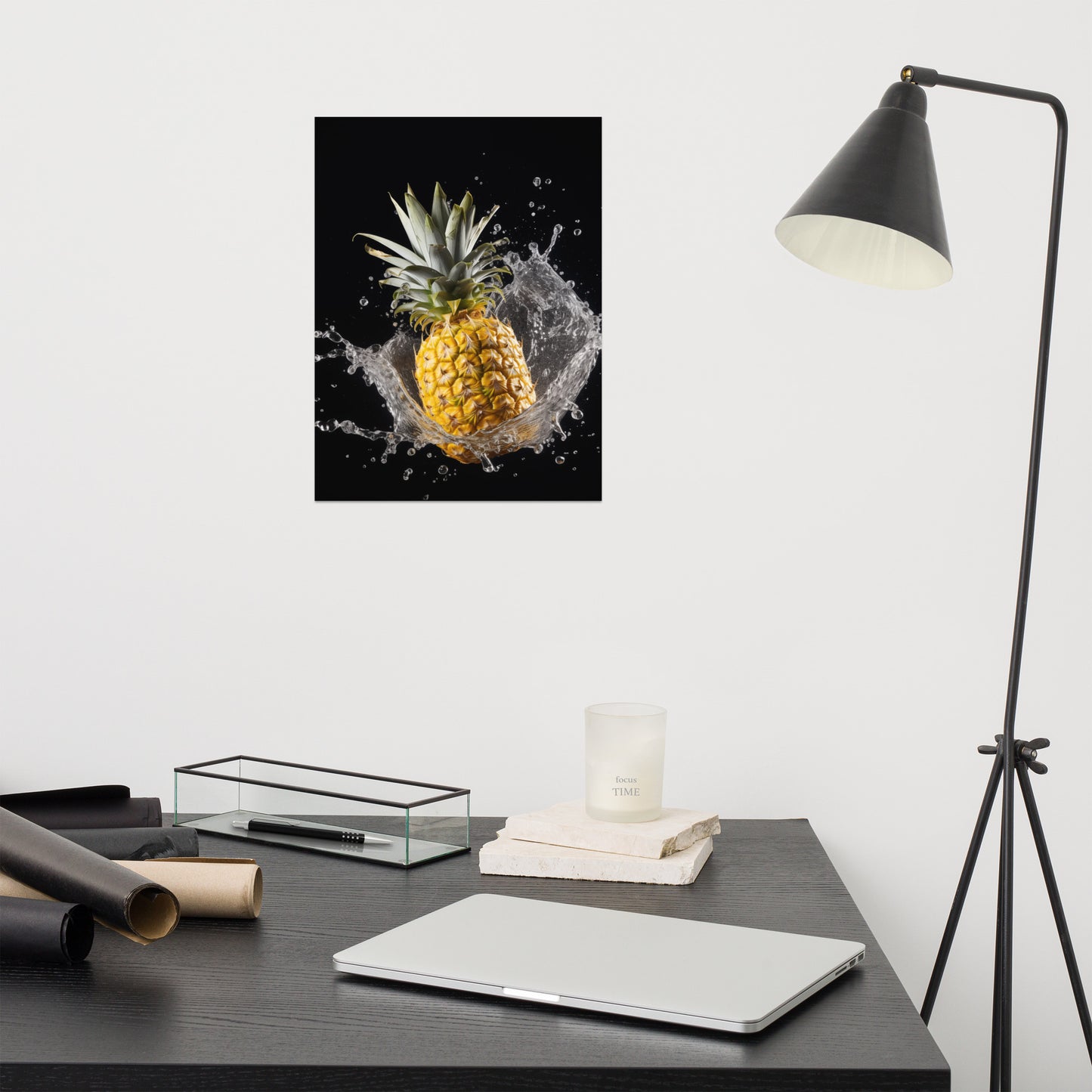 Splash of the Tropics Pineapple in Water Photorealism - Digital Artwork Loose Art Print