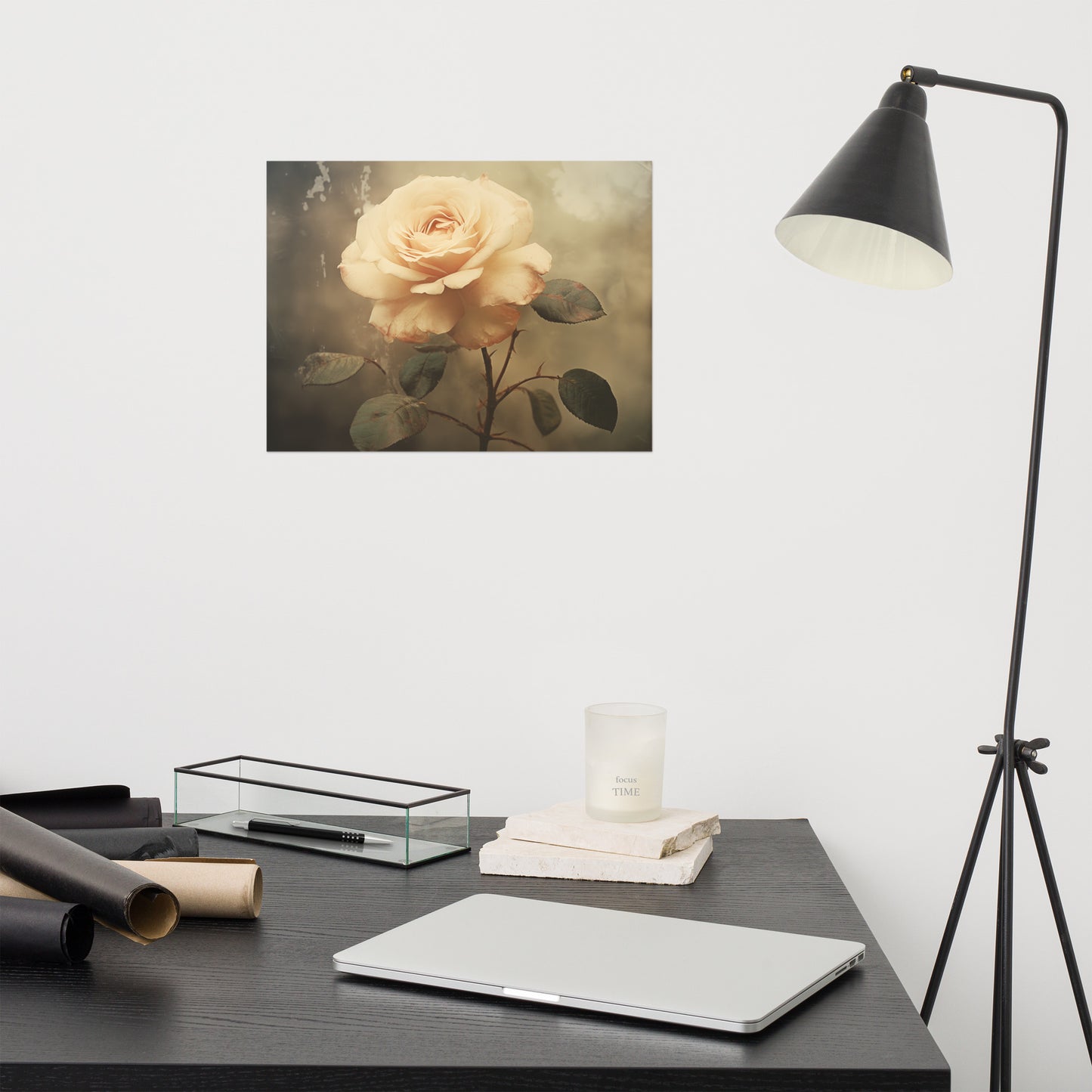 Subtle Elegance Rose Vintage Retro Subdued Photorealism - Digital Artwork Loose Art Print