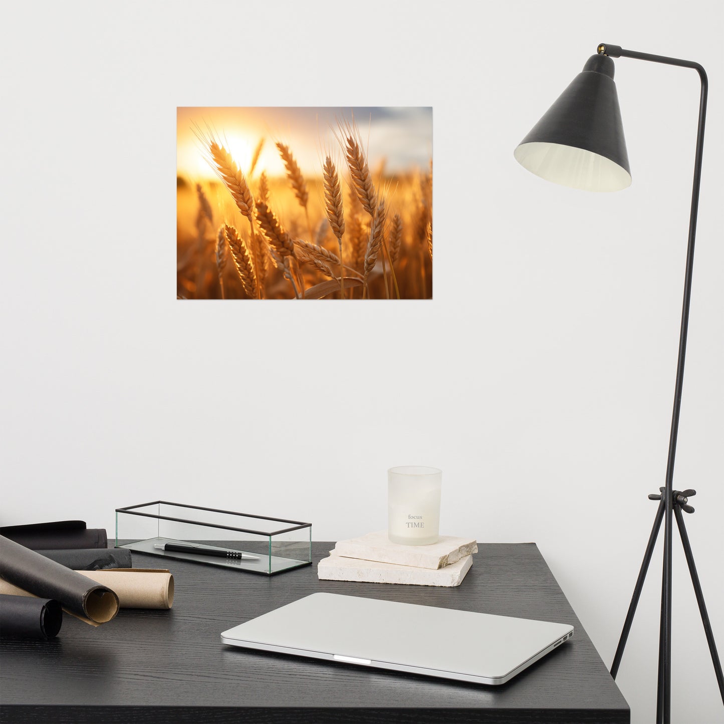 Sunset Serenade Minimal Botanical  Rustic Subdued Wheat Crops Photorealism - Digital Artwork Loose Art Print