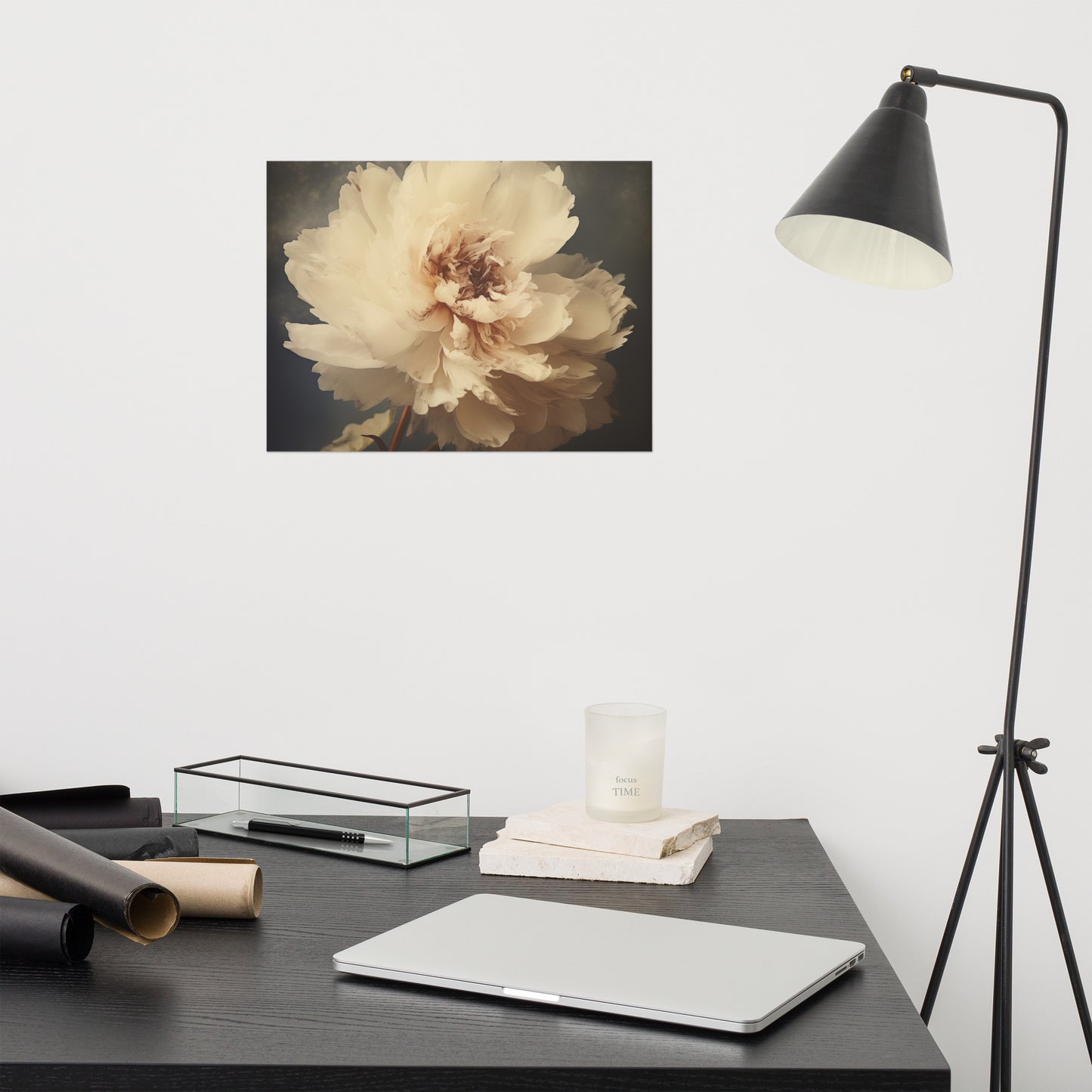 The Elegance of Simplicity Peony Retro Subdued Photorealism - Digital Artwork Loose Art Print