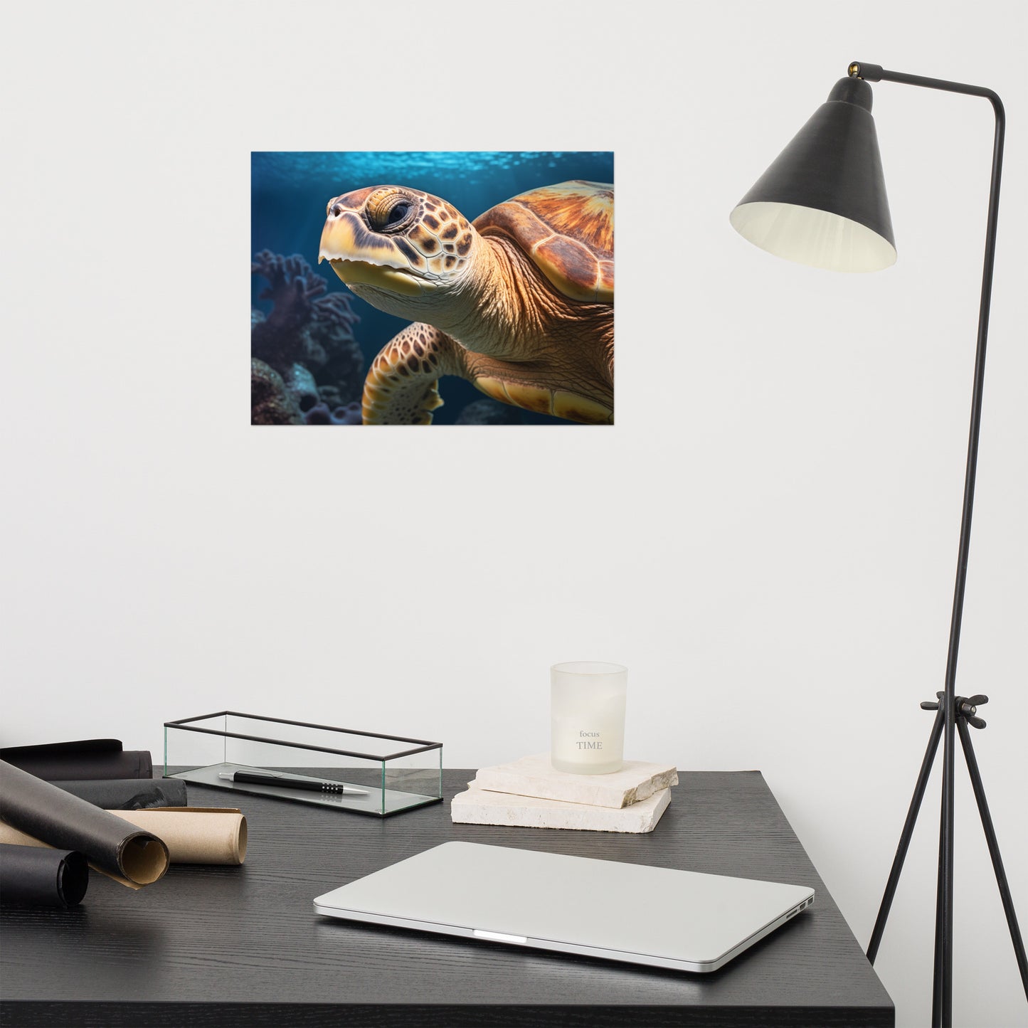 The Guardian of the Deep Sea Turtle Coastal Illustration - Digital Artwork Loose Art Print