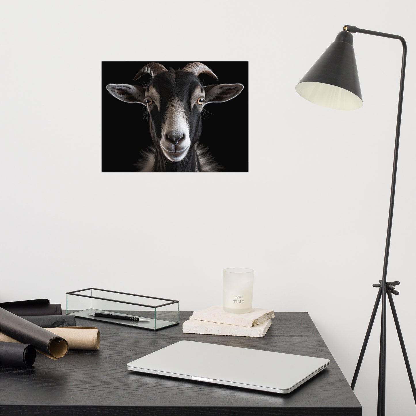 The Gaze Goat Portrait Photorealism - Digital Artwork Loose Art Print