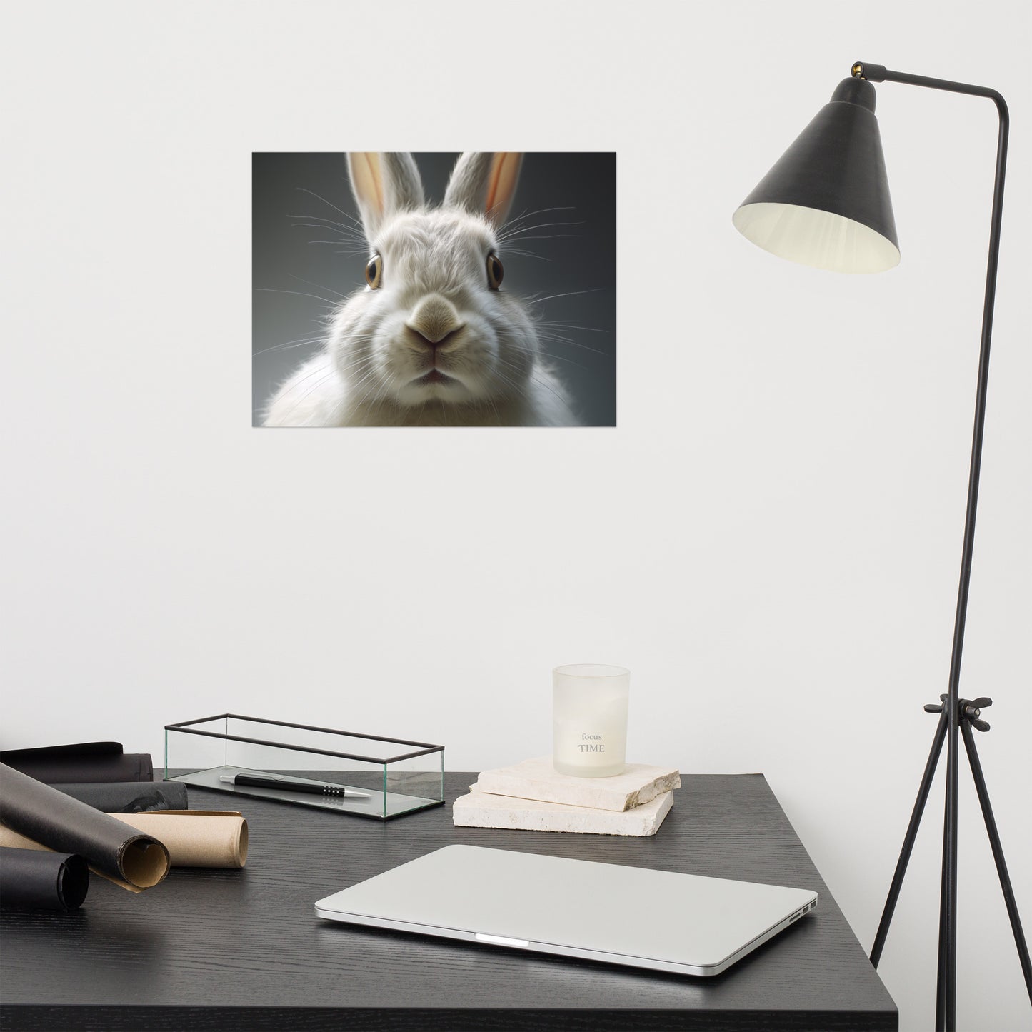 The Inquisitive Hare Rabbit Portrait Photorealism - Digital Artwork Loose Art Print