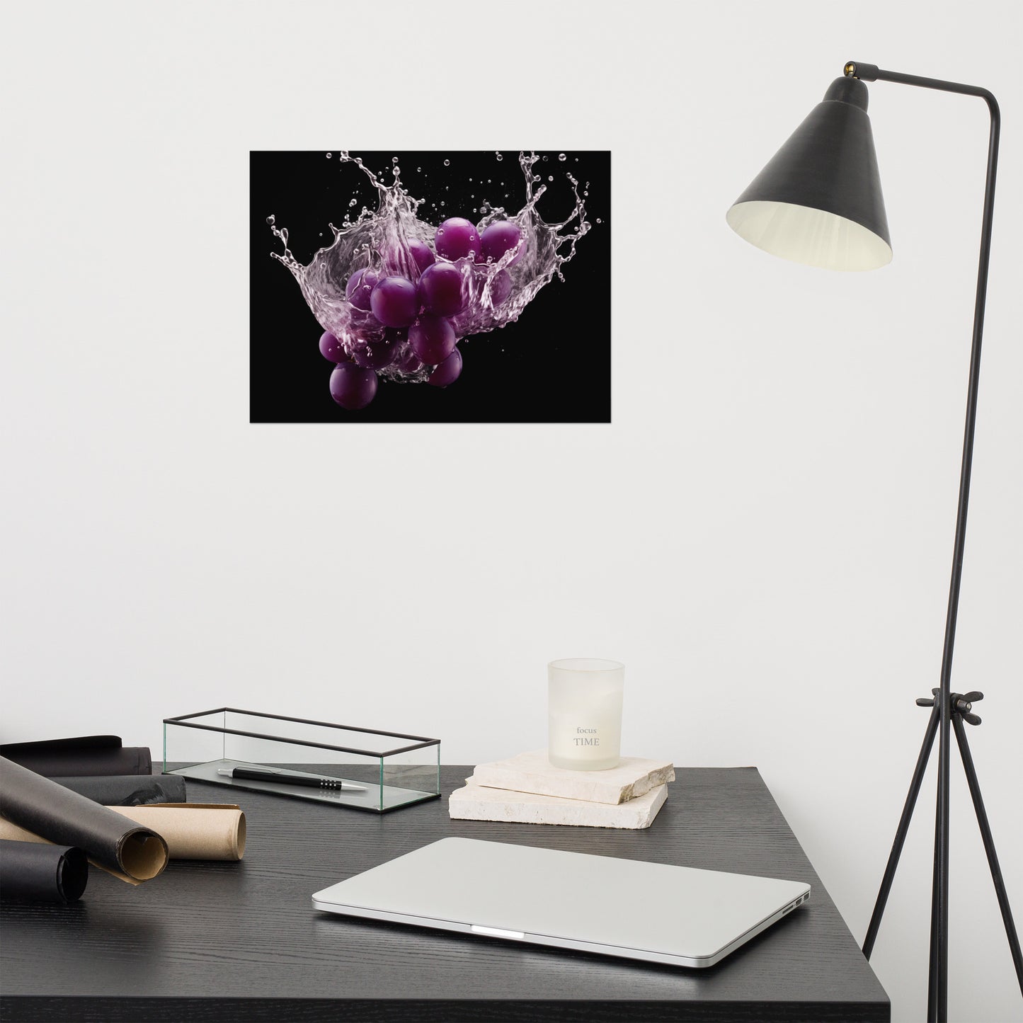 The Juicy Explosion Purple Grapes in Water Photorealism - Digital Artwork Loose Art Print