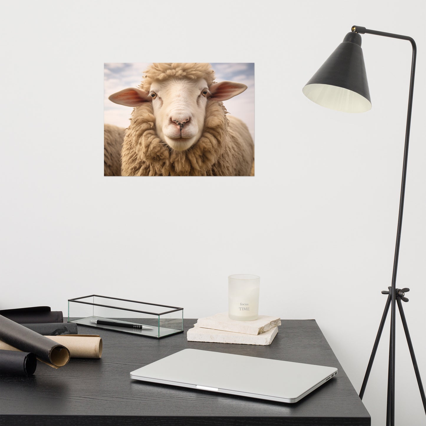 The Woolly One Sheep Portrait Photorealism - Digital Artwork Loose Art Print