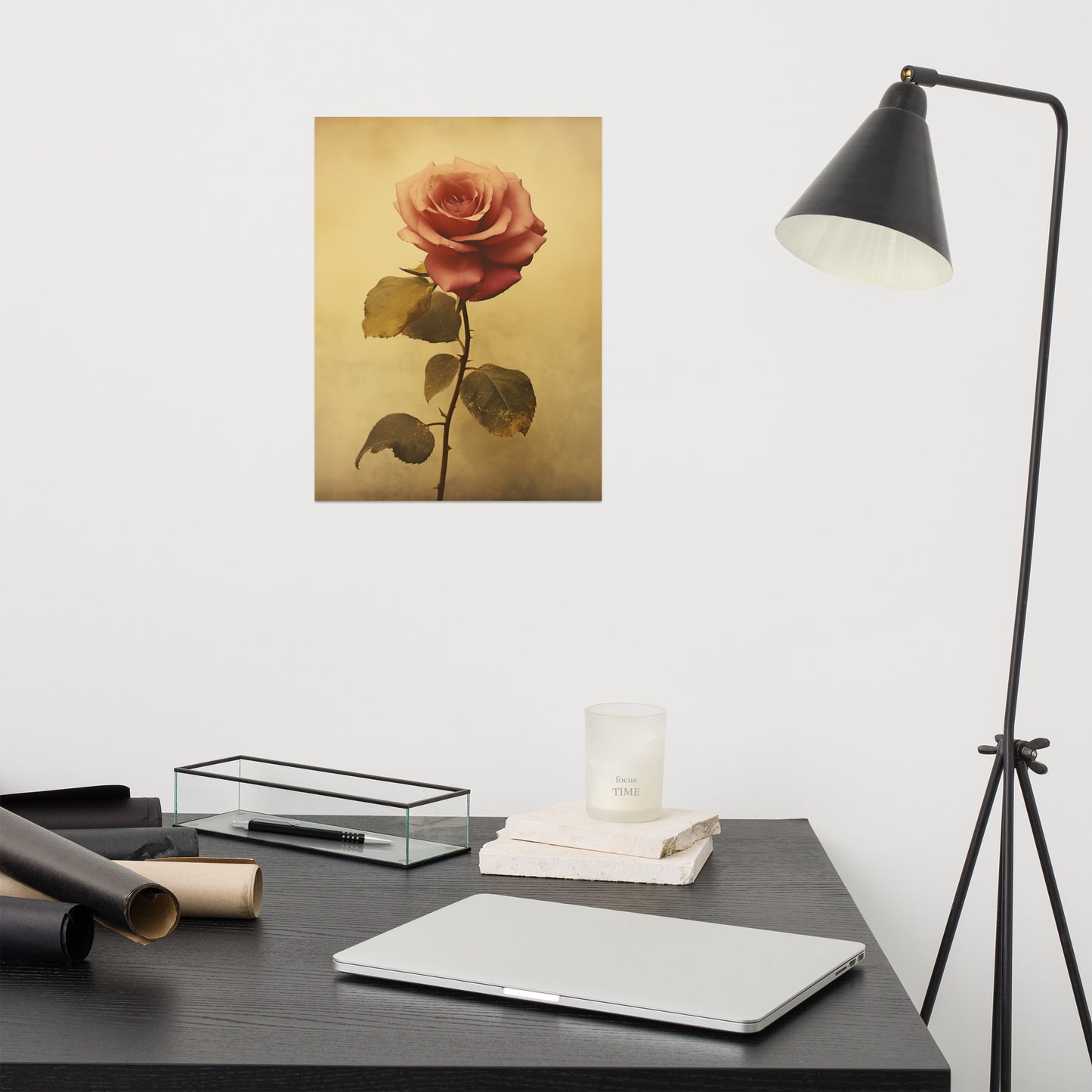 Timeless Grace Rose Vintage Retro Subdued Photorealism - Digital Artwork Loose Art Print