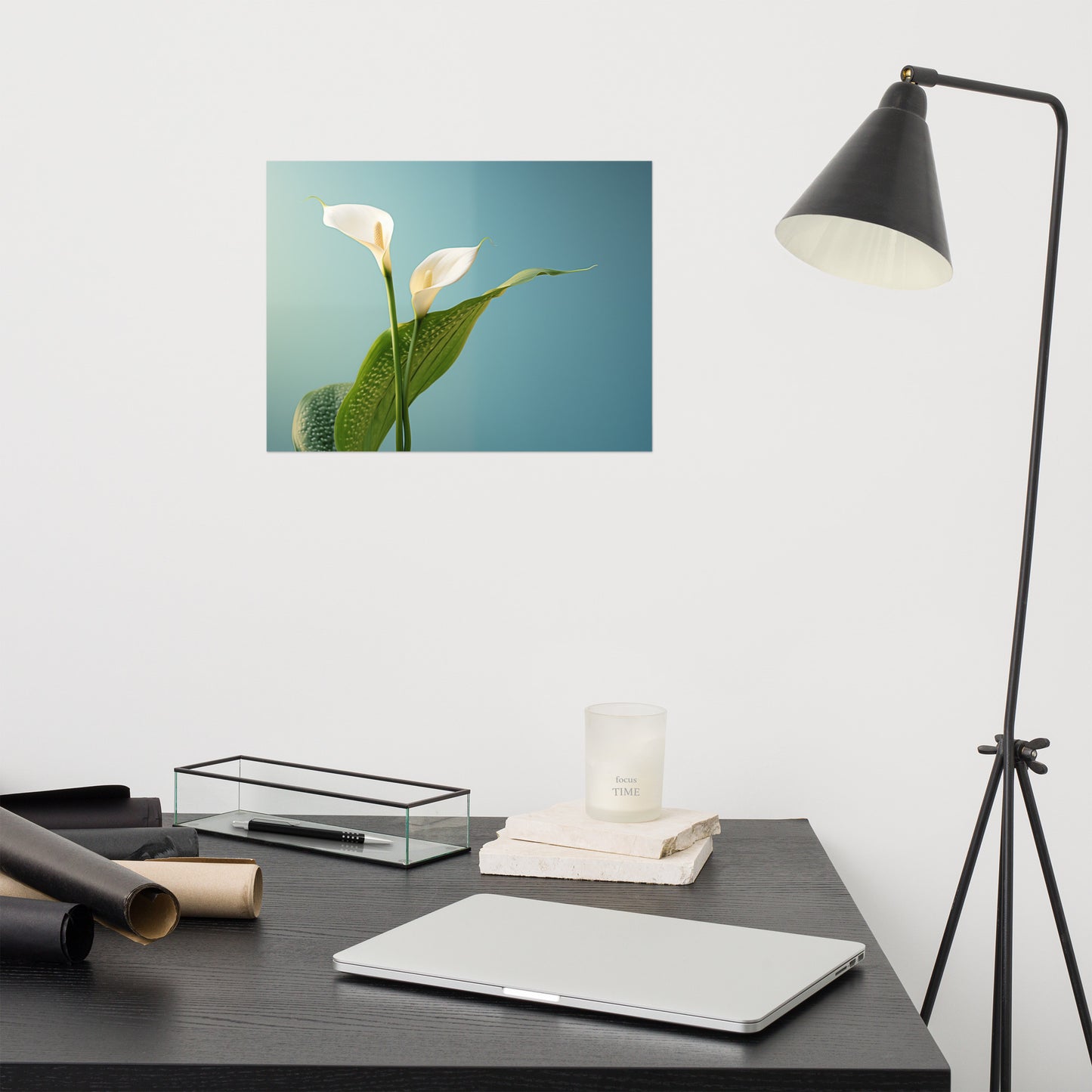 Tranquil Twosome Calla Lily Minimal Photorealism - Digital Artwork Loose Art Print