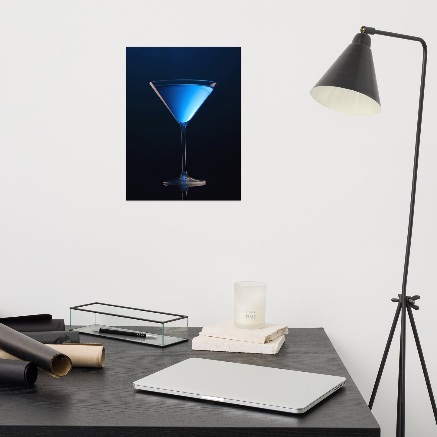 Bar Art: Electric Blue Martini Realism Painting Digital Artwork Loose Art Print