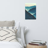 Misty Blue Silhouette Mountain Range Landscape Photo Loose Wall Art Print