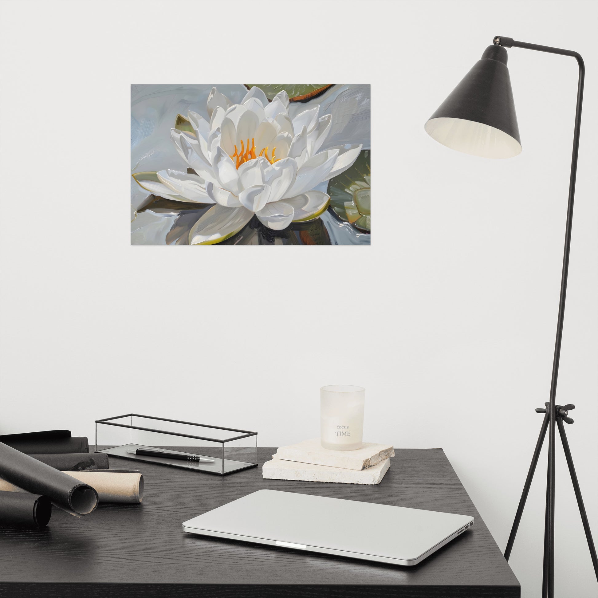 Peaceful White Waterlily Floral Botanical Digital Artwork Loose / Frameable / Frameless Art Print