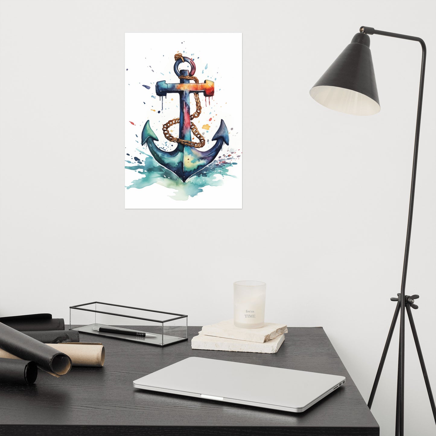 Coastal Art Print: "Anchored in Color" Watercolor Painting - Digital Artwork - Loose