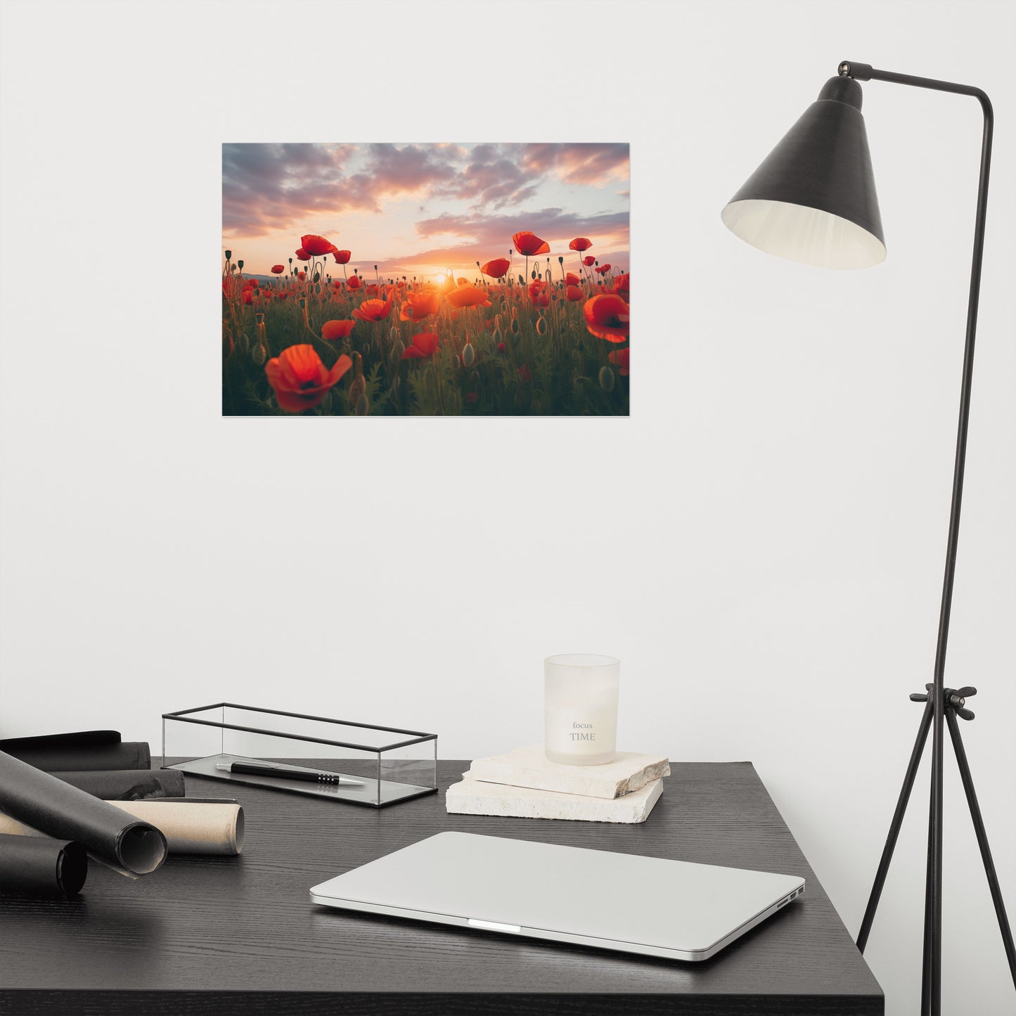 Artwork of Poppies: A Field of Memories Poppy Sunset Photorealism - Digital Artwork Loose Art Print