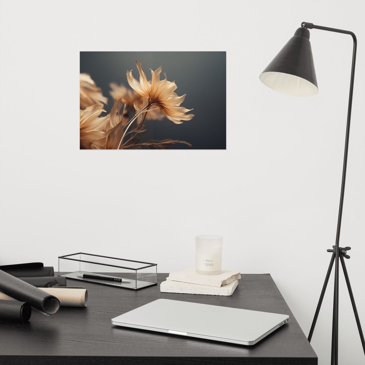 Gold Floral Wall Art: A Golden Moment Floral Photorealism - Digital Artwork Loose Art Print