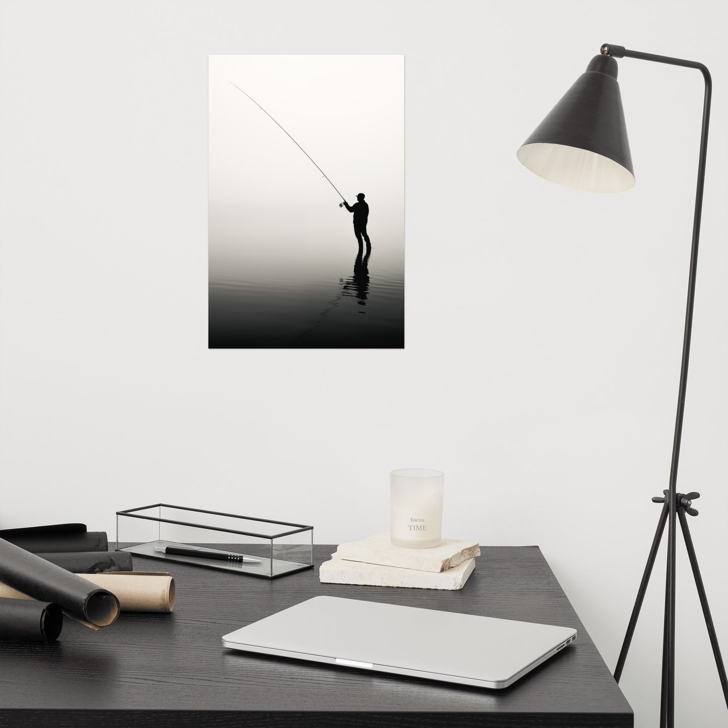 Fishing Art: Angler's Reverie Minimal Fishing Photorealism - Digital Artwork Loose Print