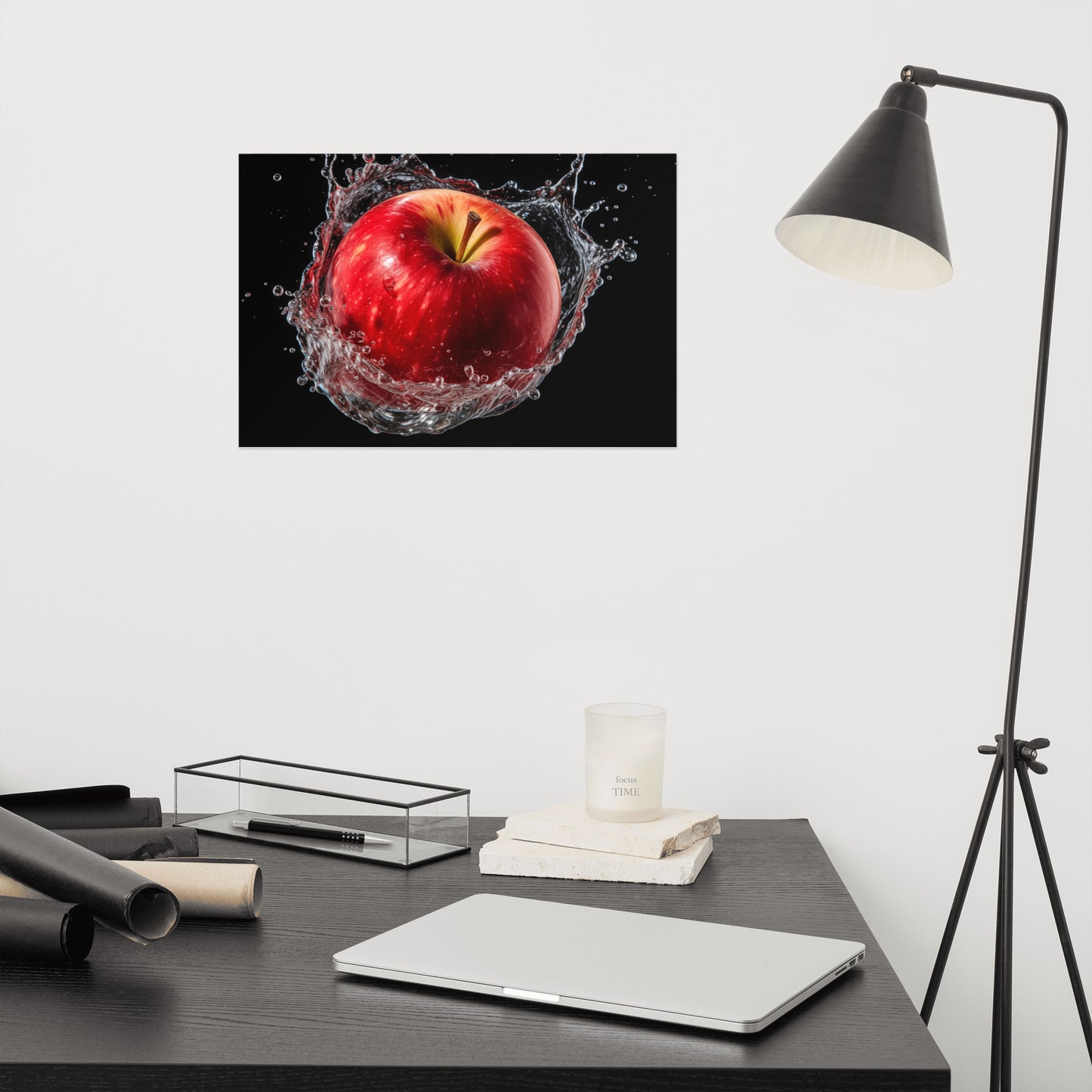 Apple Splashdown - Apple in Water Photorealism - Digital Artwork Loose Print