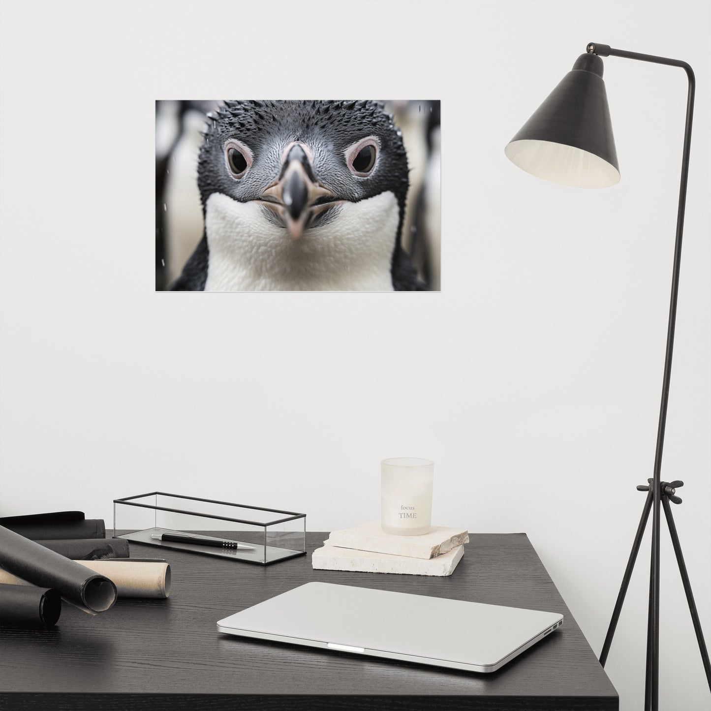 Wall Art Penguin: Close-up of a Baby Penguin Photorealism - Digital Artwork Loose Art Print