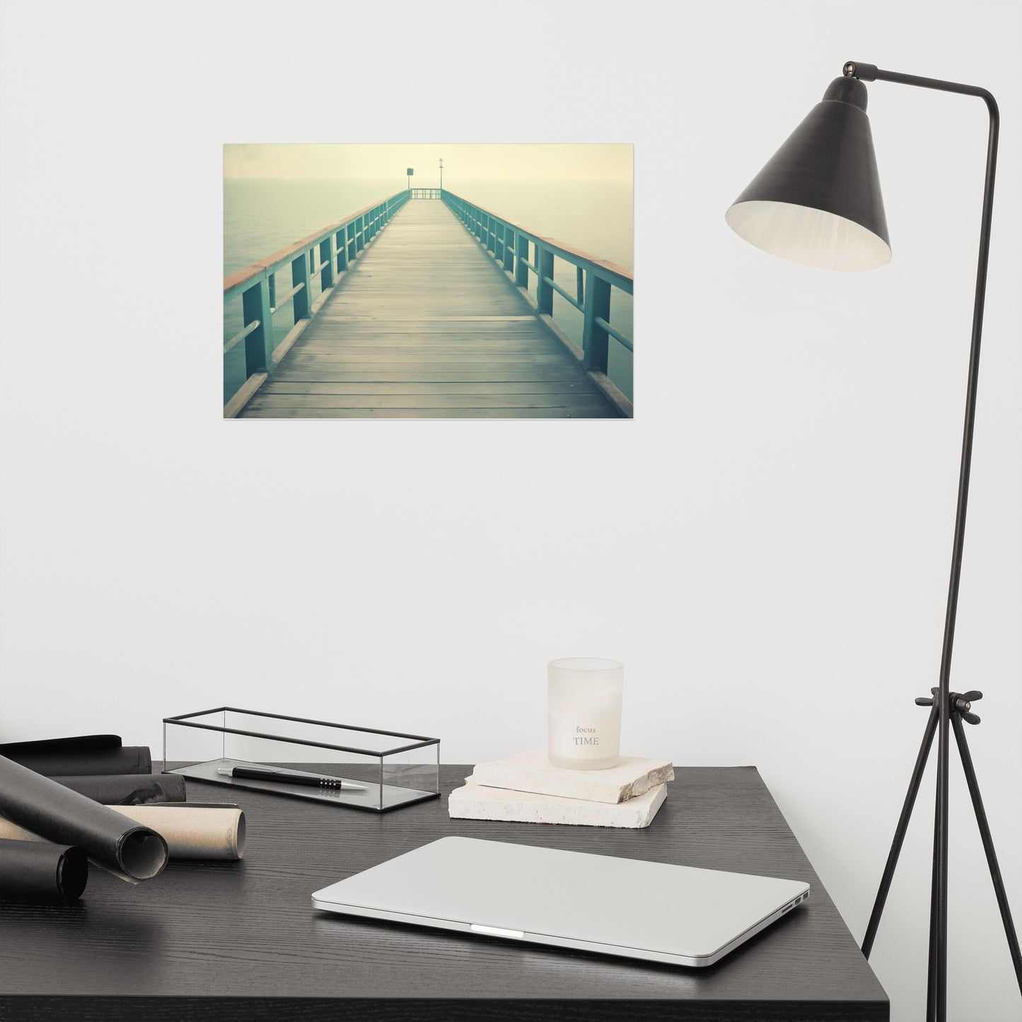 Pier Art: Coastal Calm Subdued Retro Coastal Photorealism - Digital Artwork Loose Print