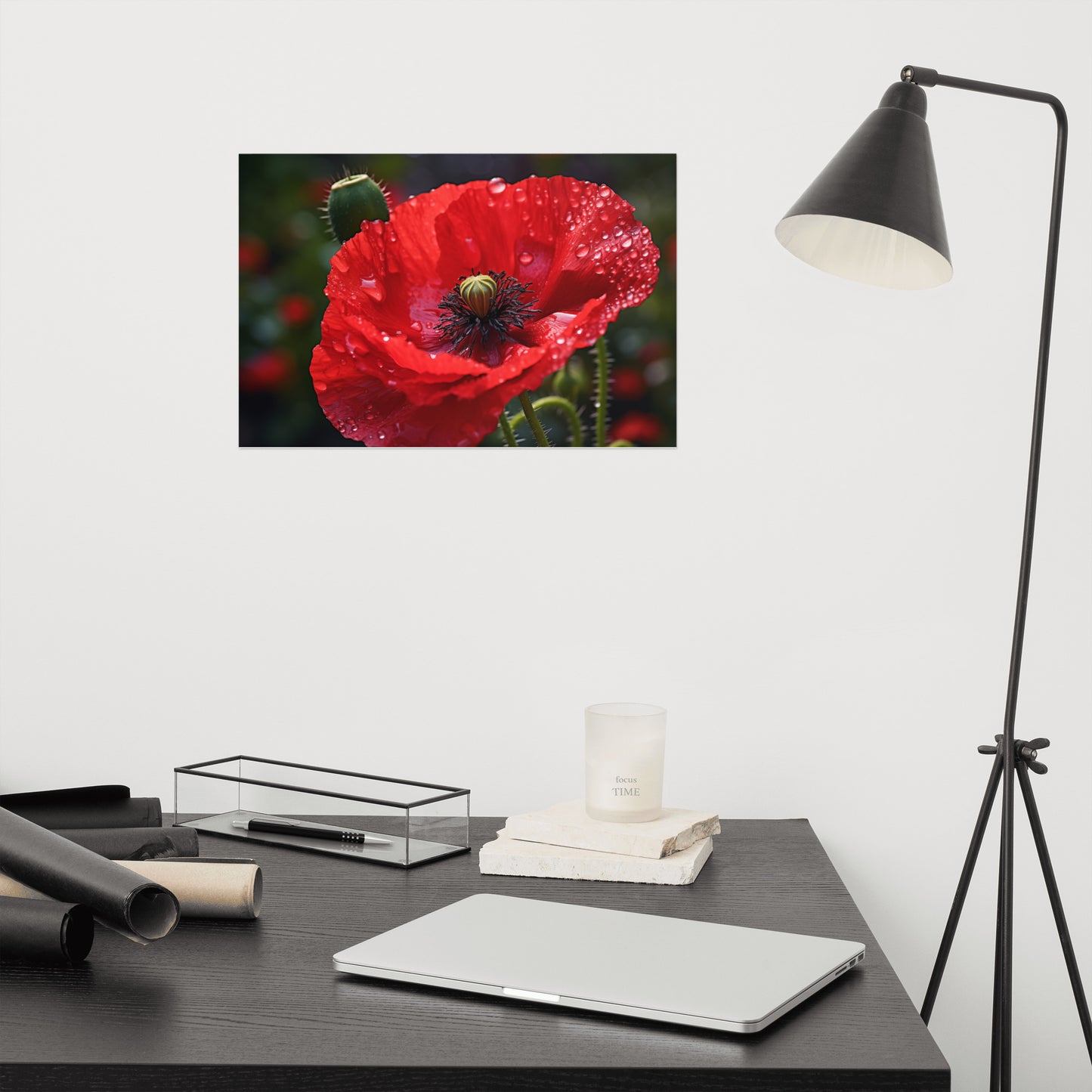 Floral Poster Prints: Crimson Solitude Photorealism - Digital Artwork Loose Art Print