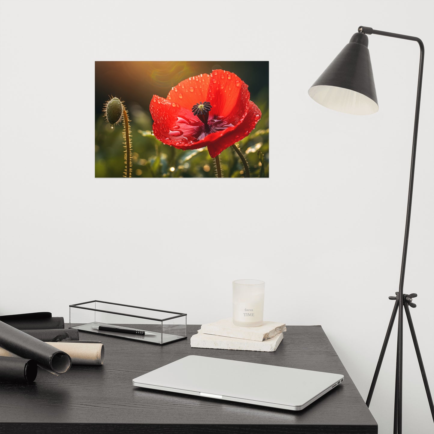 Flower Prints Unframed: Crimson Tears Photorealism - Digital Artwork Loose Art Print