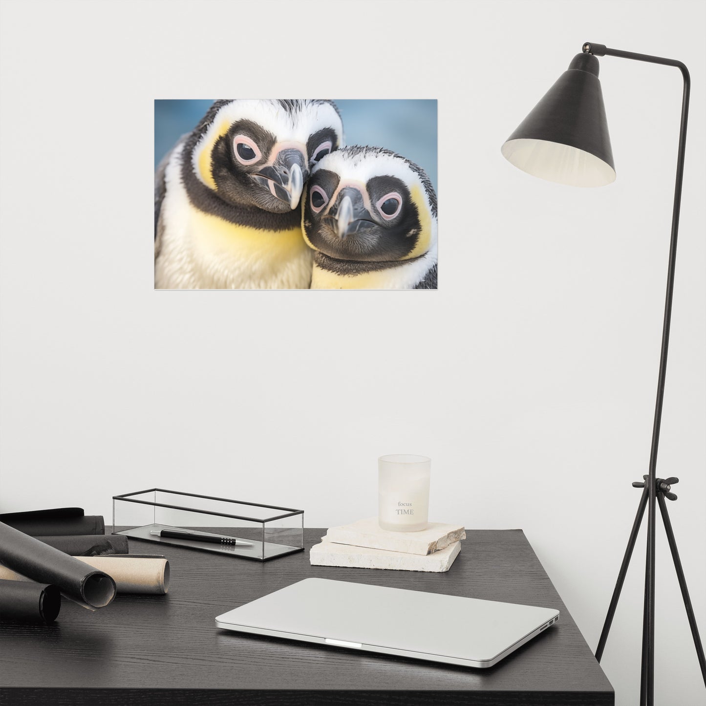 Bird Wall Art: Cuddle Buddies Penguins Photorealism - Digital Artwork Loose Art Print