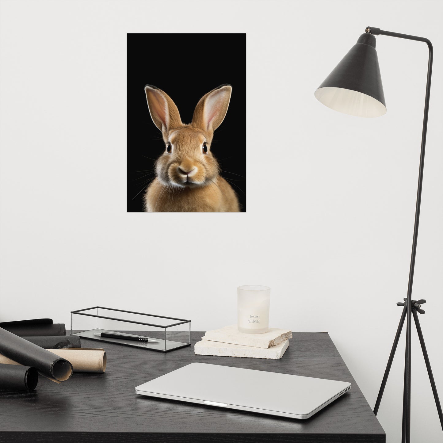 Play Room Wall Art: Curious Cottontail Rabbit Portrait Photorealism - Digital Artwork Loose Art Print