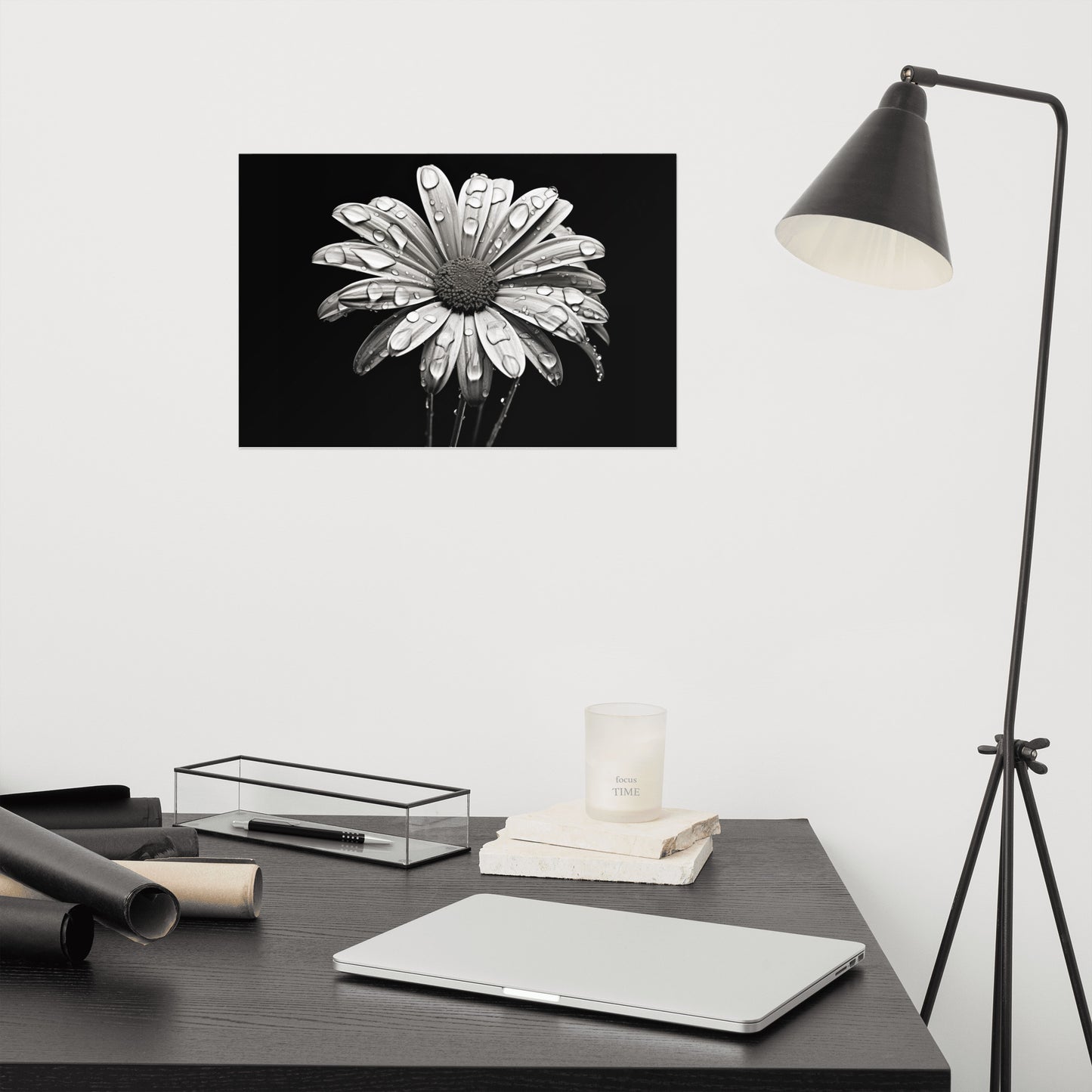 Still Art Flowers: Dark Bloom Daisy Photorealism - Digital Artwork Loose Art Print