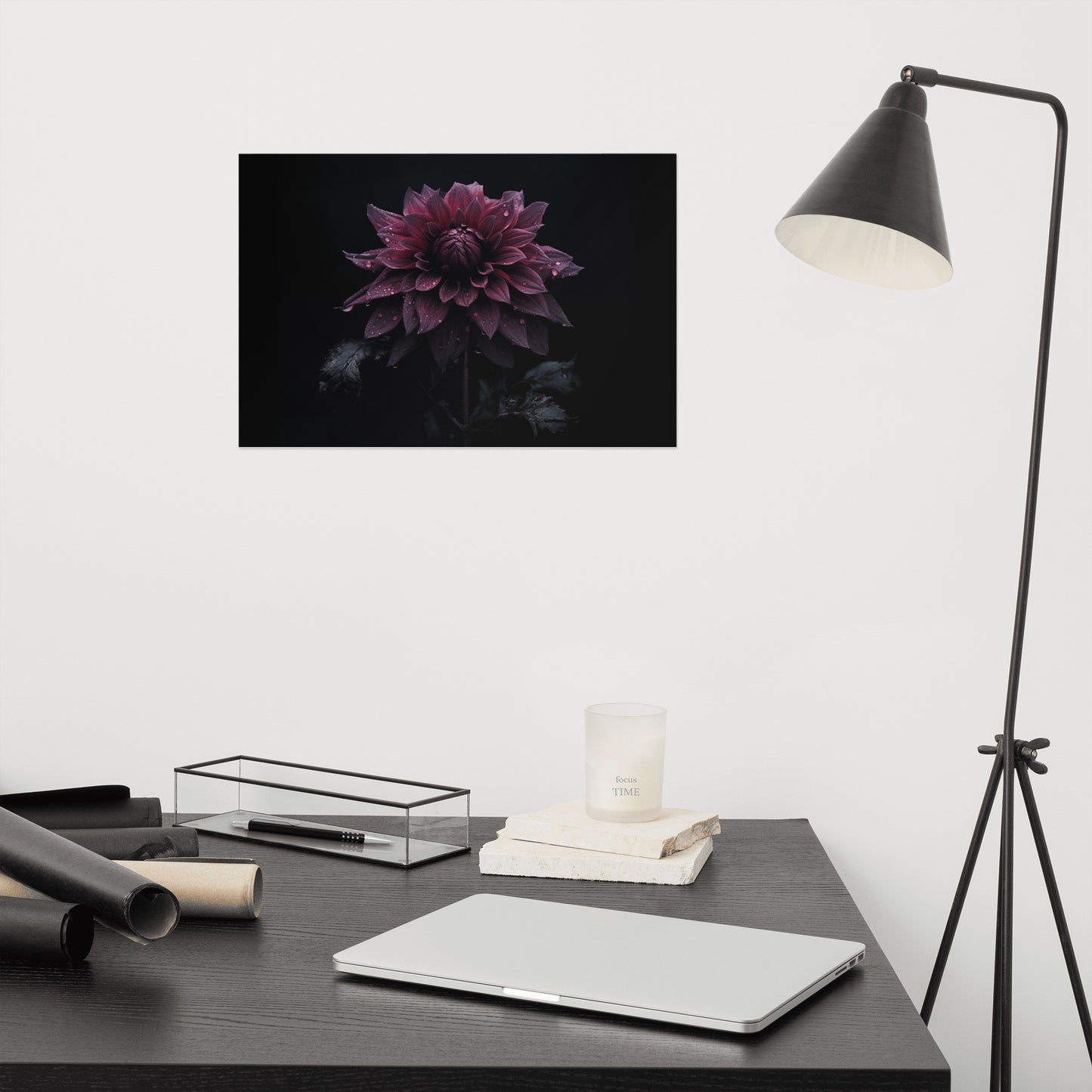 Dark Floral Artwork: Dahlia's Dream Photorealism - Digital Loose Art Print