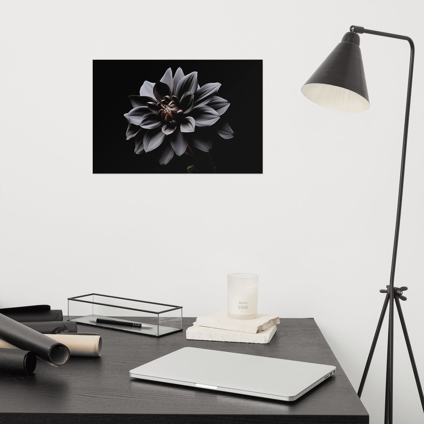 Black Flower Painting: Dark Elegance Photorealism - Digital Artwork Loose Art Print