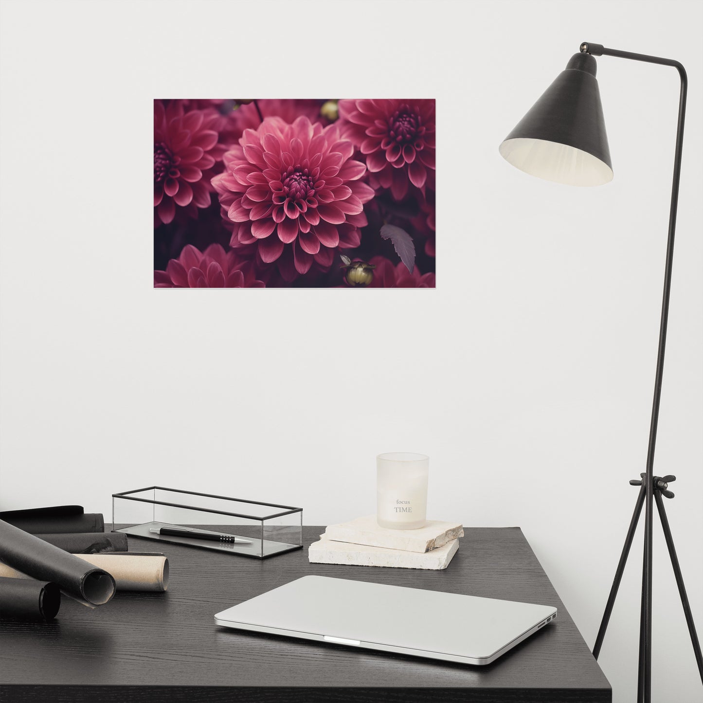 Simple Floral Wall Art: Delicate Details Burgundy Flowers Photorealism - Digital Artwork Loose Art Print