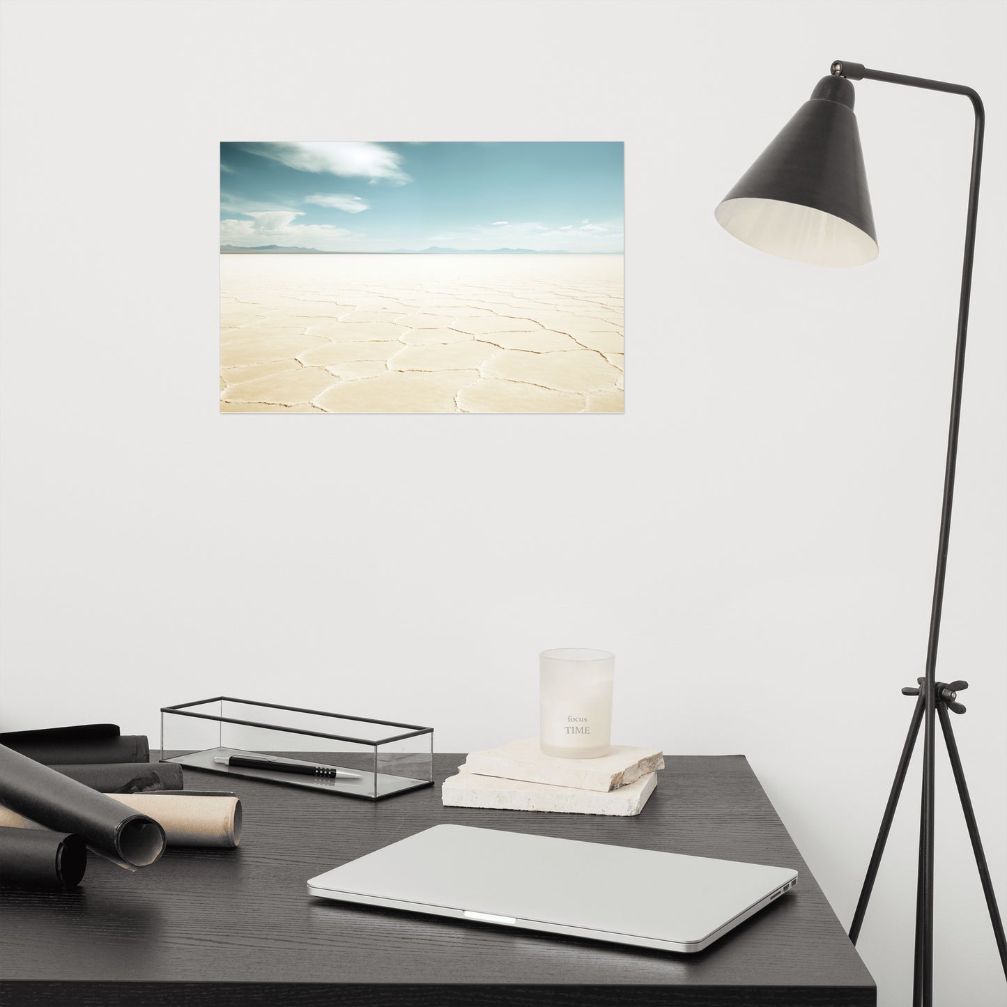 Desert Stillness Salt Flats Photorealism - Digital Artwork Loose Art Print