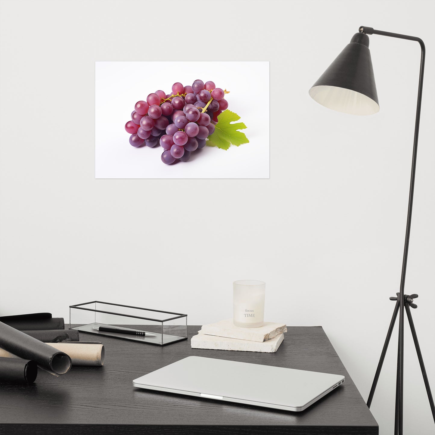 Art with Grapes: Cluster of Delight Purple Grapes on White Photorealism - Digital Artwork Loose Art Print