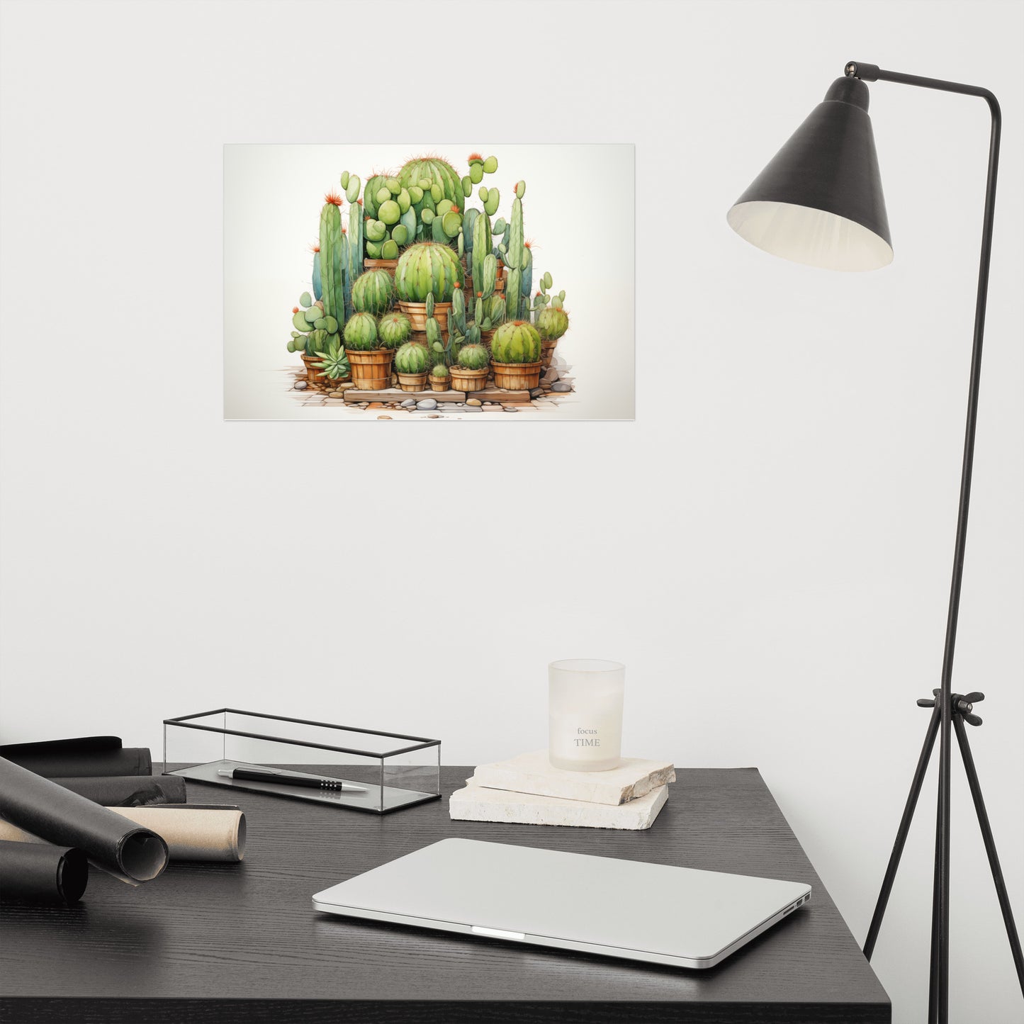 Botanical Painting in Watercolour: Desert Oasis Cactus Illustration Pencil Drawing - Digital Artwork Loose Art Print