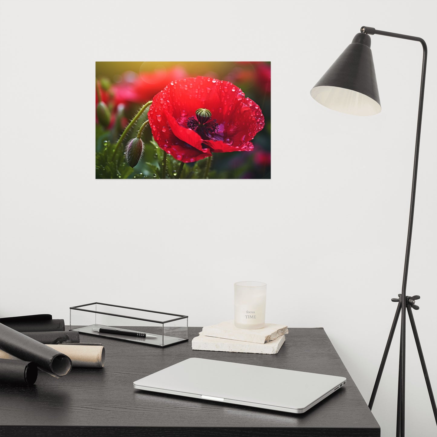 Poster Painting Flowers: Dew-kissed Remembrance Photorealism - Digital Artwork Loose Art Print