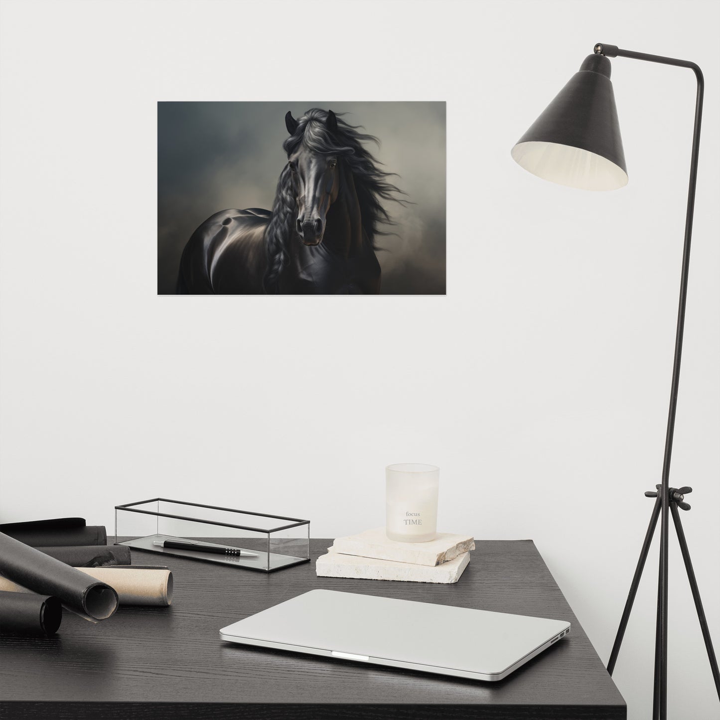 Horse Wall Print: Ebony Elegance Photorealism - Digital Artwork Loose Art Print