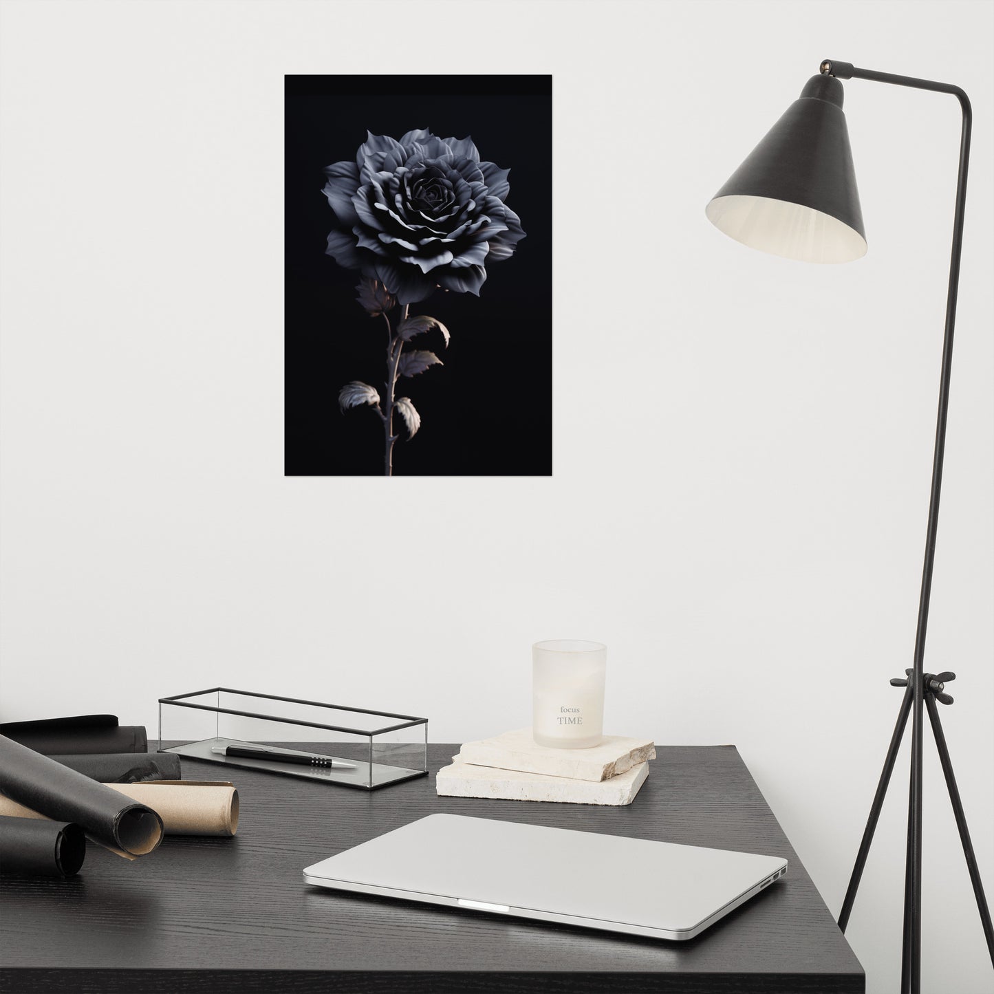 Unique Flower Painting: Ebony Enchantment Rose Black Flowers Photorealism - Digital Artwork Loose Art Print