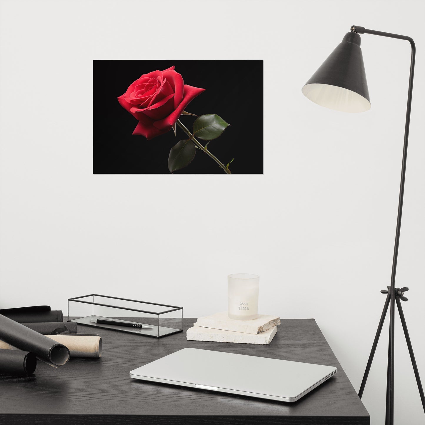 Red Floral Wall Art: Ebony Serenade Photorealism - Digital Artwork Loose Art Print