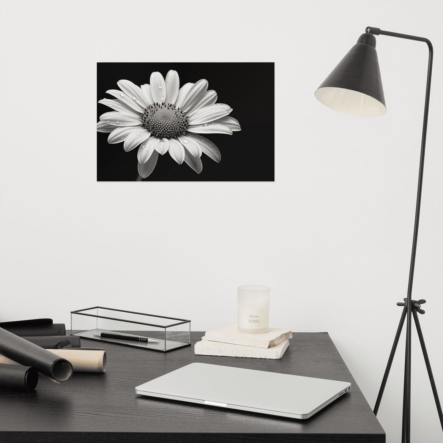 Flower Poster Prints: Elegance in Shadows Daisy Photorealism - Digital Artwork Loose Art Print