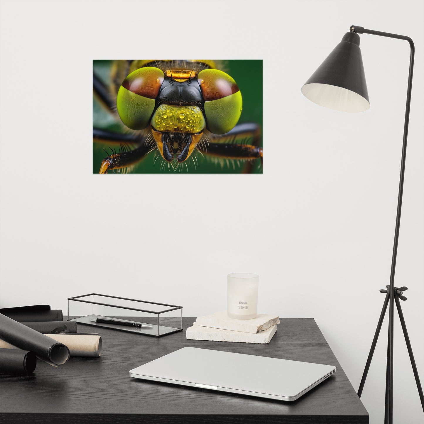 Dragonfly Poster Art: Emerald Vision Photorealism - Digital Artwork Loose Art Print