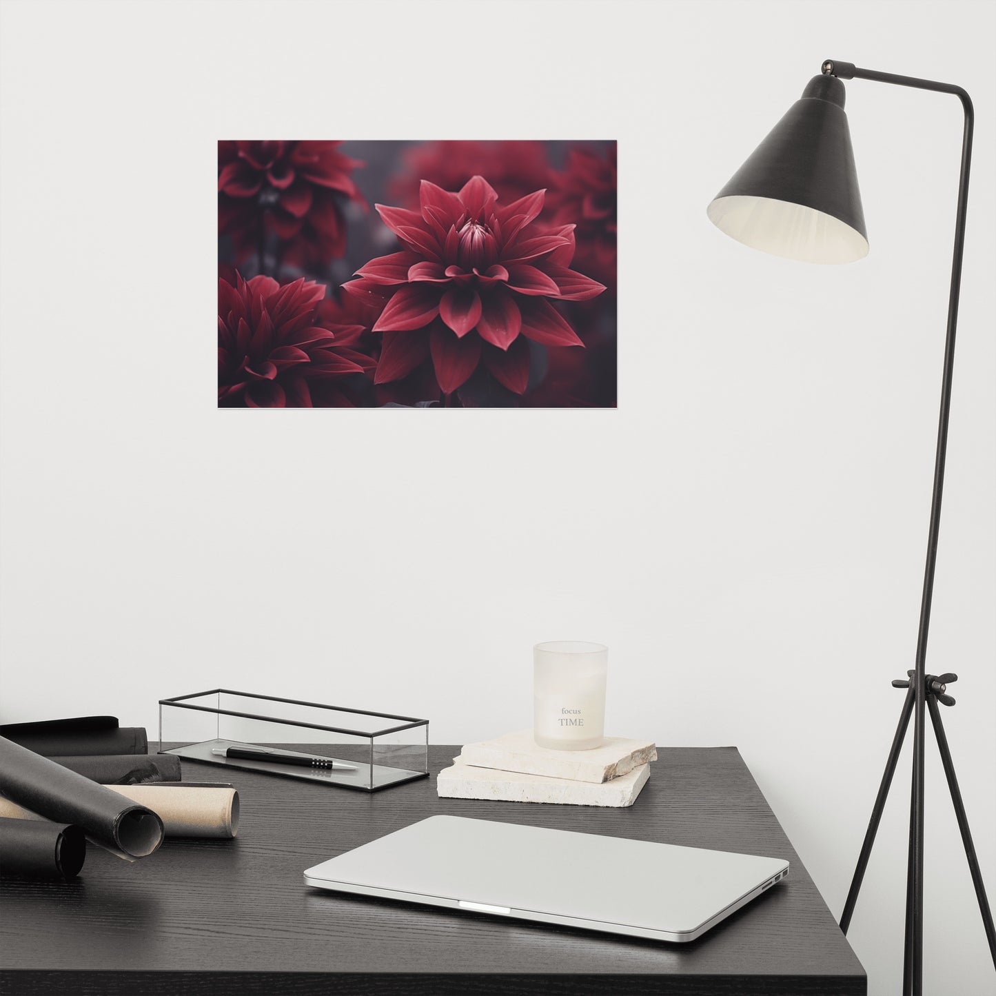 Burgundy Floral Wall Art: Enchanted Dahlia Photorealism - Digital Artwork Loose Print