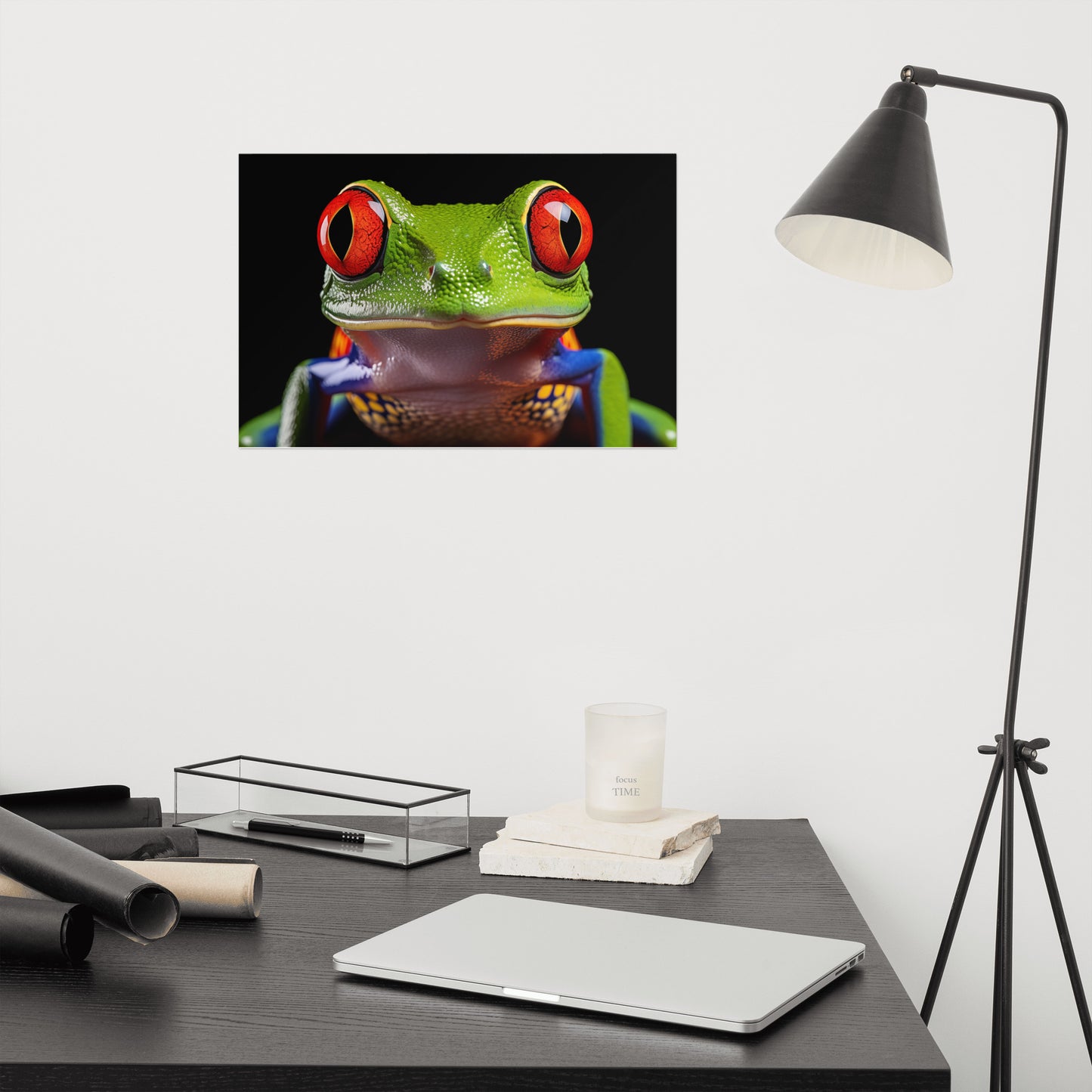 Colorful Frog Art: Eyes of the Jungle Close-up Photorealism - Digital Artwork Loose Print