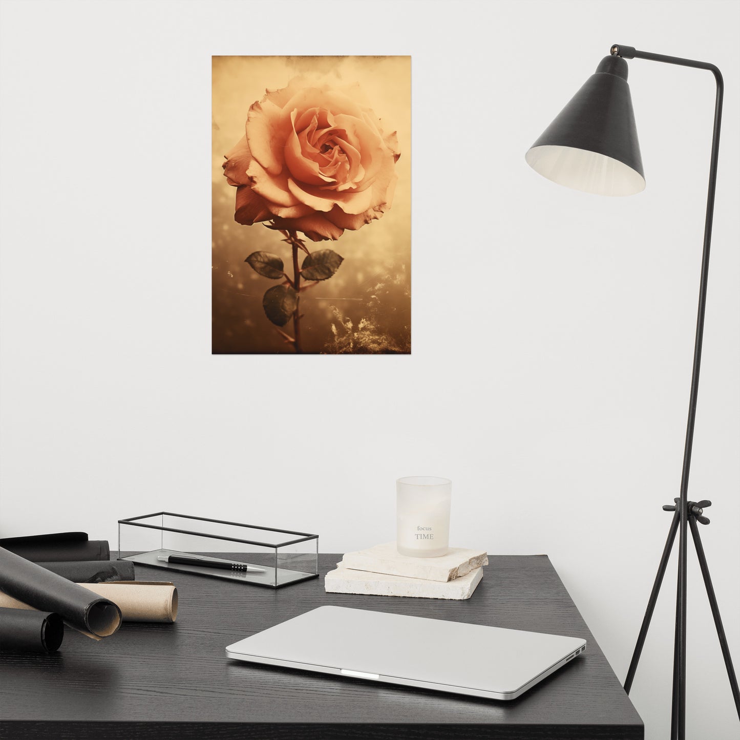 Modern Flower Painting: Faded Elegance Rose Vintage Retro Subdued Photorealism - Digital Artwork Loose Art Print