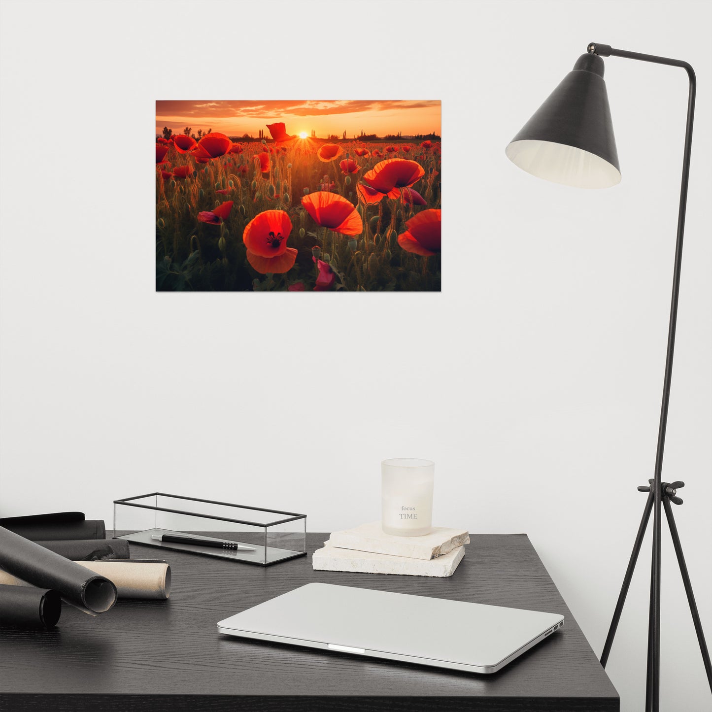 Field of Dreams Poppy Field Sunset Photorealism - Digital Artwork Loose Art Print