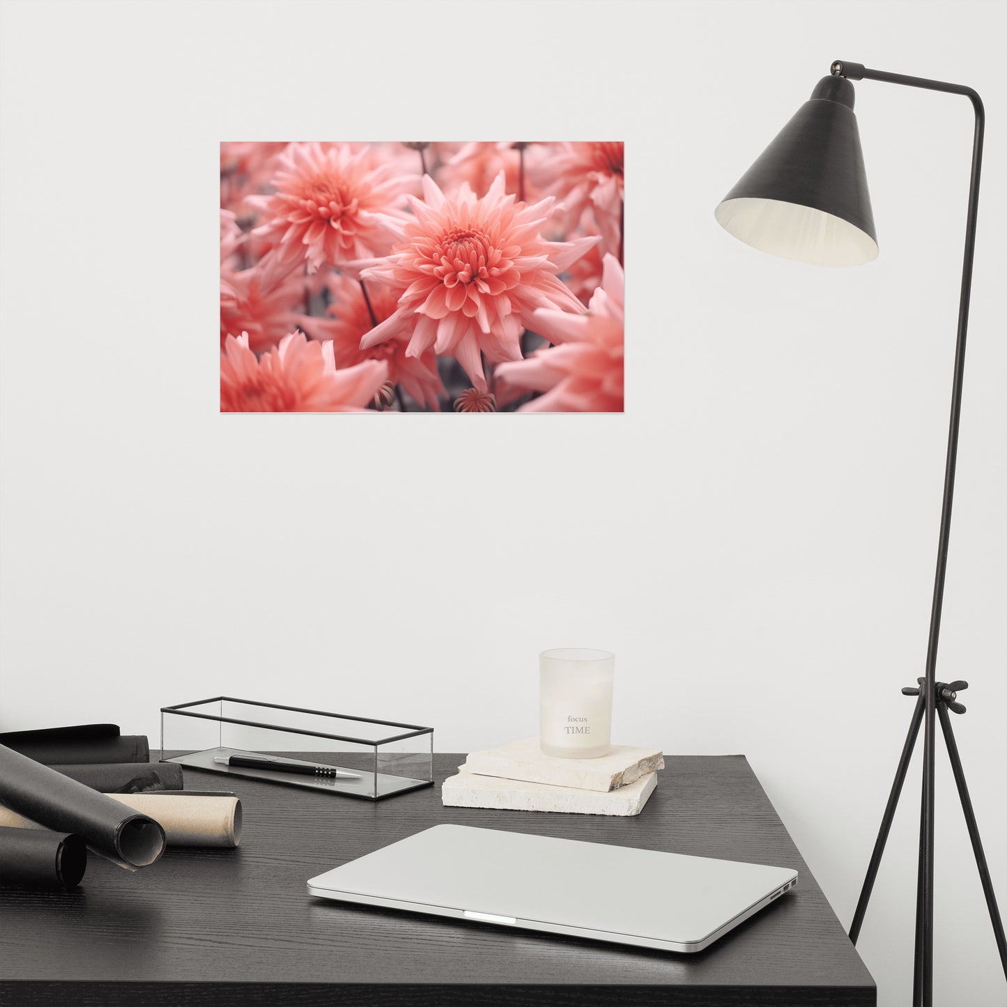 Fire on the Horizon - Dahlia Coral Flowers Photorealism - Digital Artwork Loose Art Print